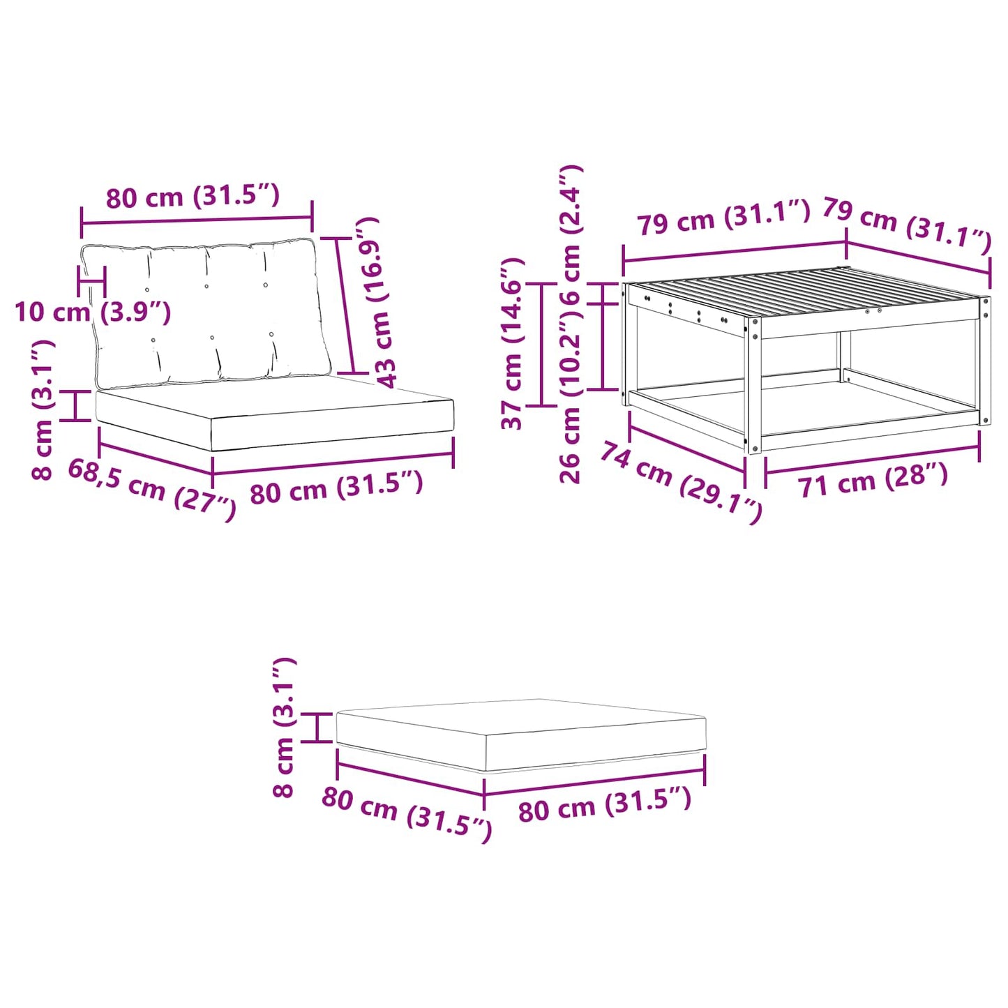 vidaXL Σειρά Καναπέ Εξωτερικού με μαξιλάρι 4 pcs Φυσικό και Μπεζ