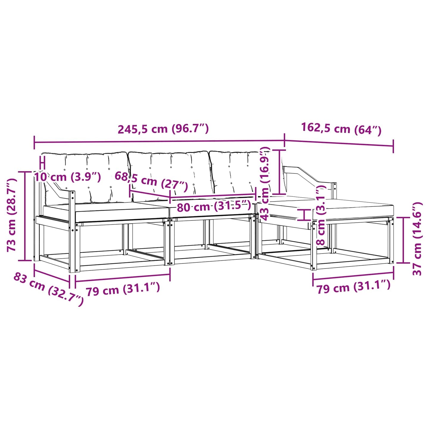 vidaXL Σειρά Καναπέ Εξωτερικού 4 pcs Φυσικό και Ανοιχτό Γκρι