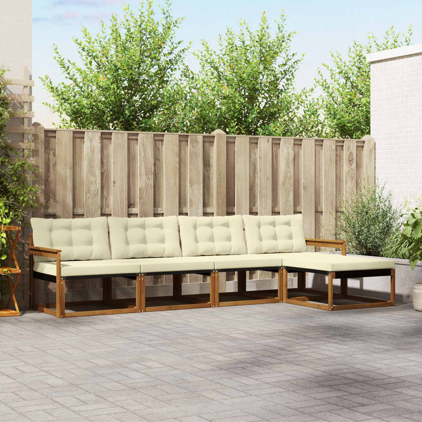 vidaXL Σειρά Καναπέ Εξωτερικού με μαξιλάρι 5 pcs Φυσικό και Κρέμα