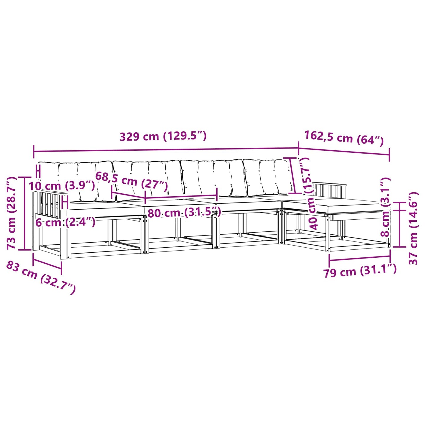 vidaXL Σειρά Καναπέ Εξωτερικού με μαξιλάρι 5 pcs Φυσικό και Μαύρο