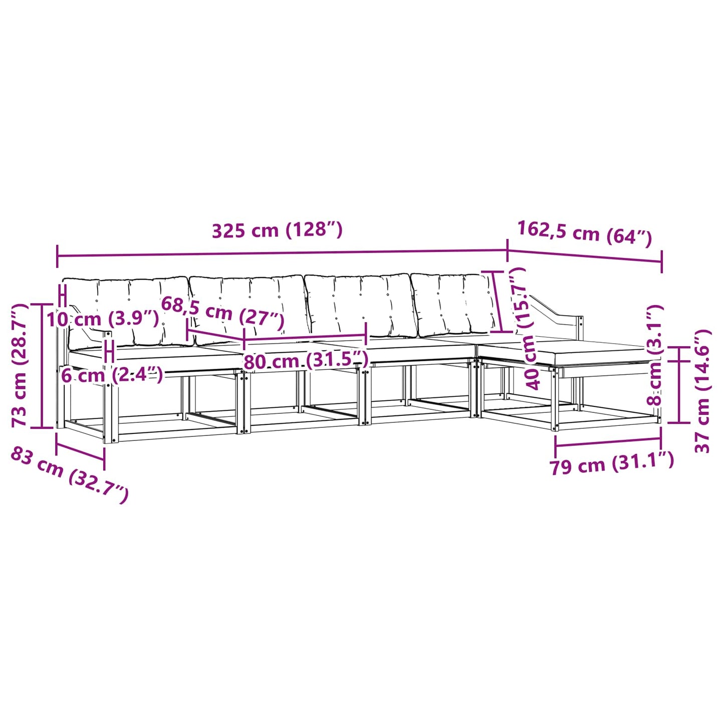 vidaXL Σειρά Καναπέ Εξωτερικού με μαξιλάρι 5 pcs Φυσικό και Κρέμα