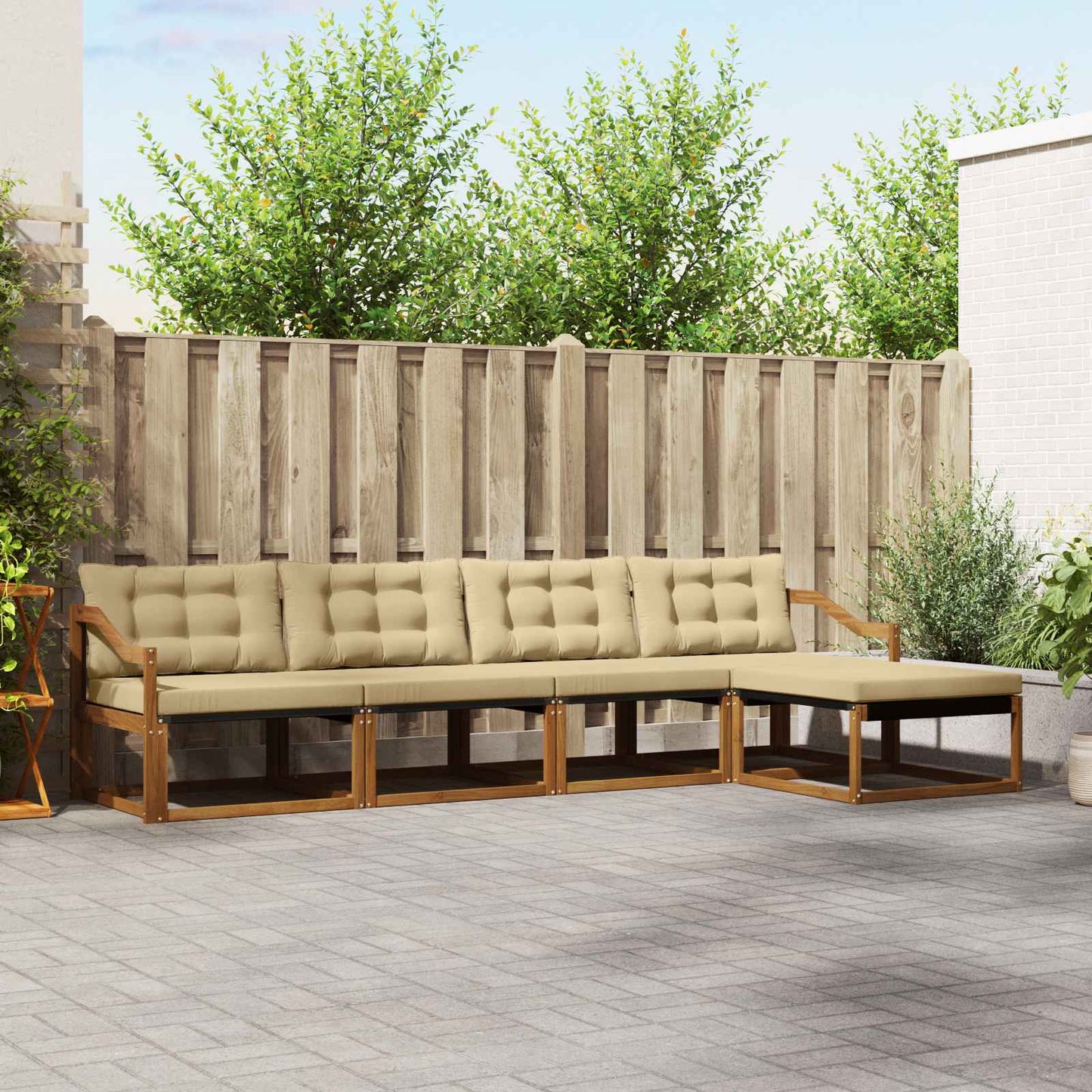vidaXL Σειρά Καναπέ Εξωτερικού με μαξιλάρι 5 pcs Φυσικό και Μπεζ