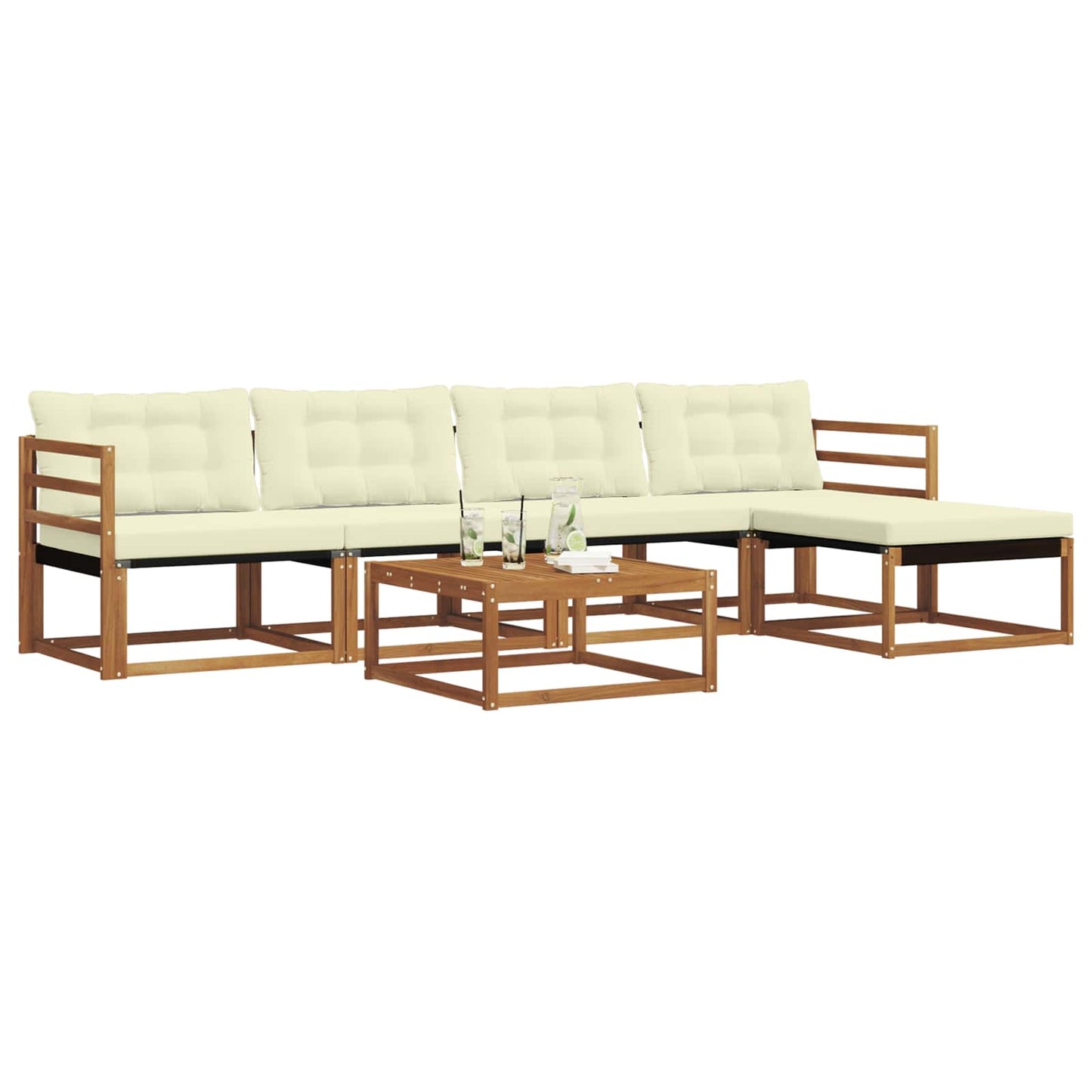 vidaXL Σειρά Καναπέ Εξωτερικού με μαξιλάρι 6 pcs Φυσικό και Κρέμα