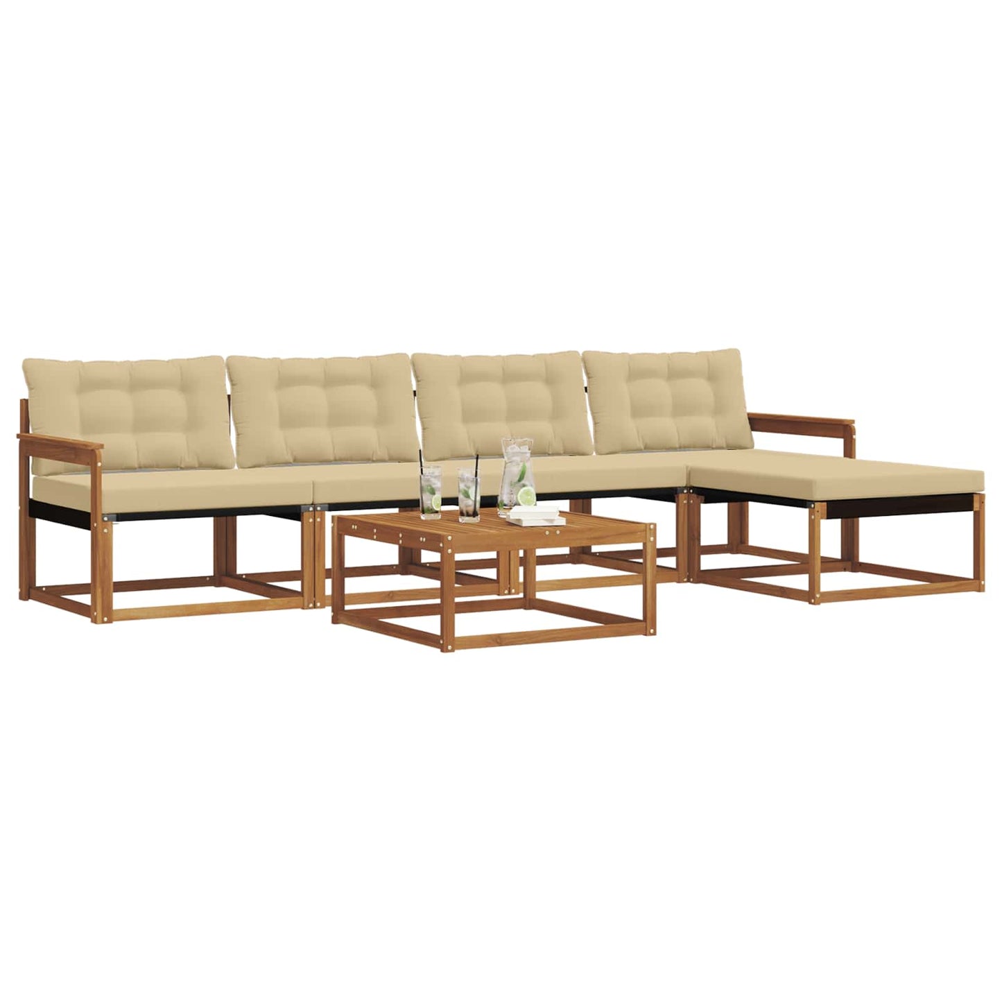 vidaXL Σειρά Καναπέ Εξωτερικού με μαξιλάρι 6 pcs Φυσικό και Μπεζ