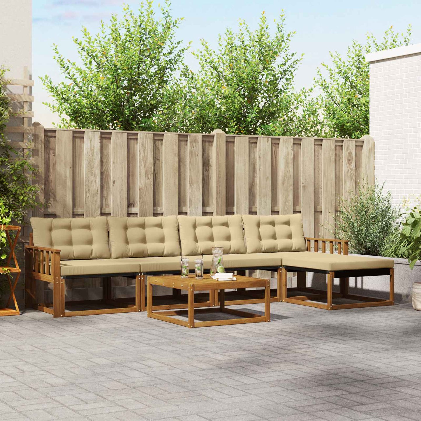 vidaXL Σειρά Καναπέ Εξωτερικού με μαξιλάρι 6 pcs Φυσικό και Μπεζ