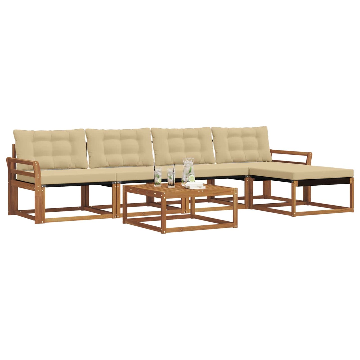 vidaXL Σειρά Καναπέ Εξωτερικού με μαξιλάρι 6 pcs Φυσικό και Μπεζ