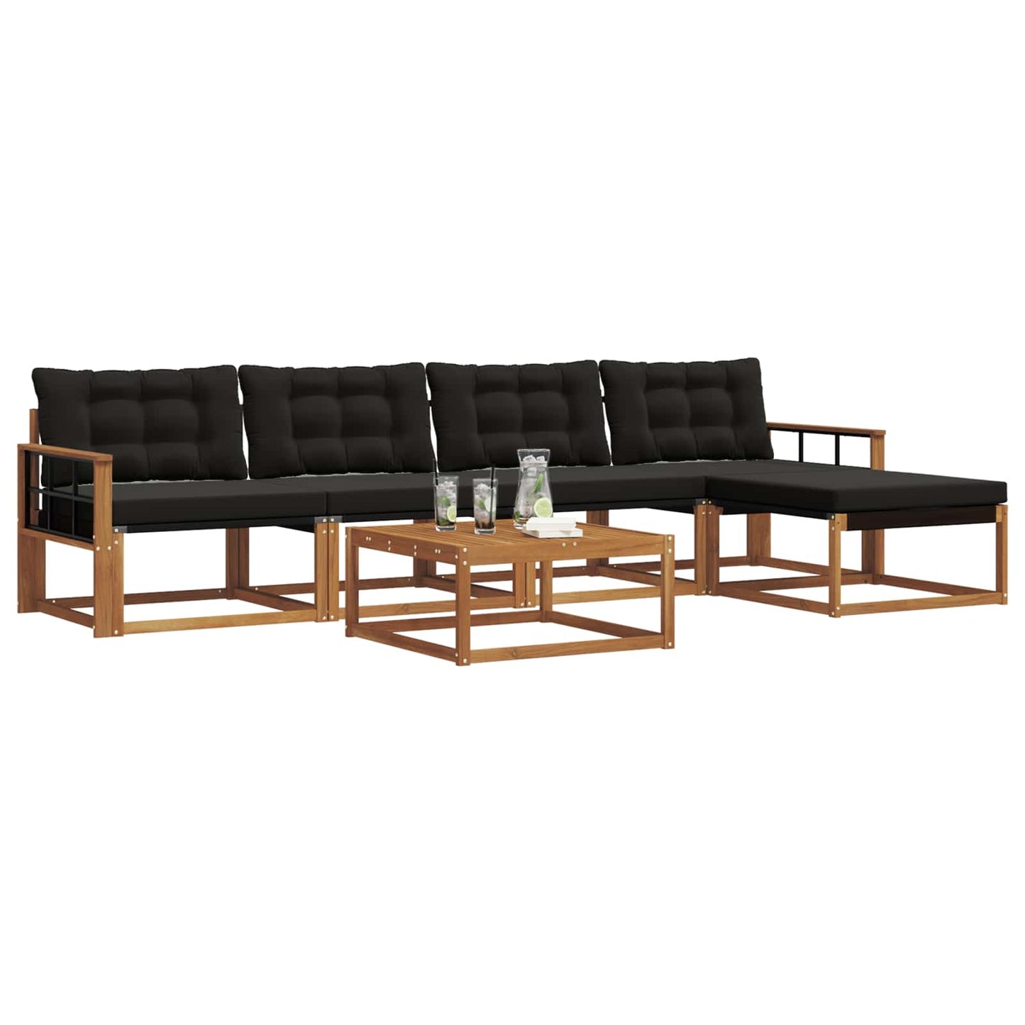 vidaXL Σειρά Καναπέ Εξωτερικού με μαξιλάρι 6 pcs Φυσικό και Μαύρο