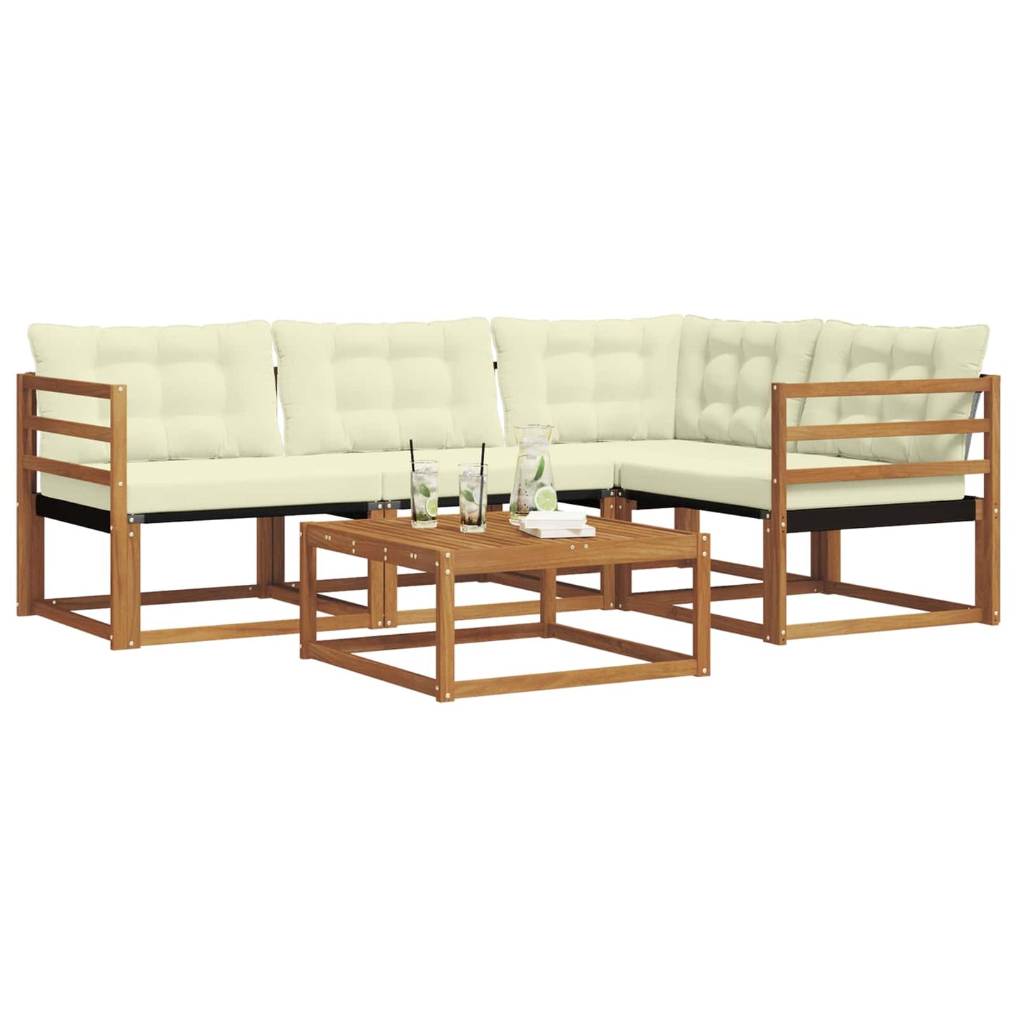 vidaXL Σειρά Καναπέ Εξωτερικού με μαξιλάρι 5 pcs Φυσικό και Κρέμα