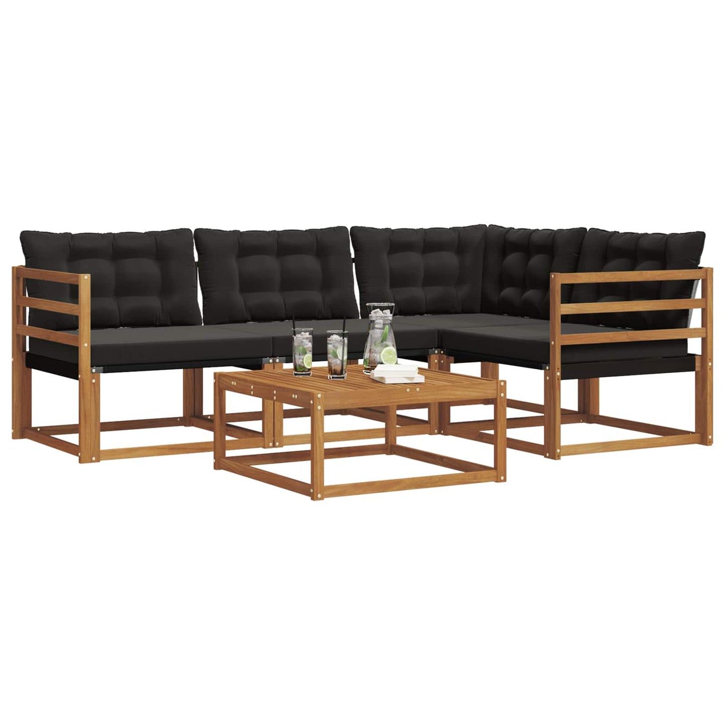 vidaXL Σειρά Καναπέ Εξωτερικού με μαξιλάρι 5 pcs Φυσικό και Μαύρο