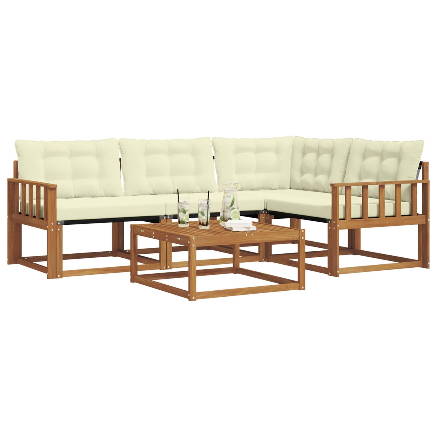vidaXL Σειρά Καναπέ Εξωτερικού με μαξιλάρι 5 pcs Φυσικό και Κρέμα