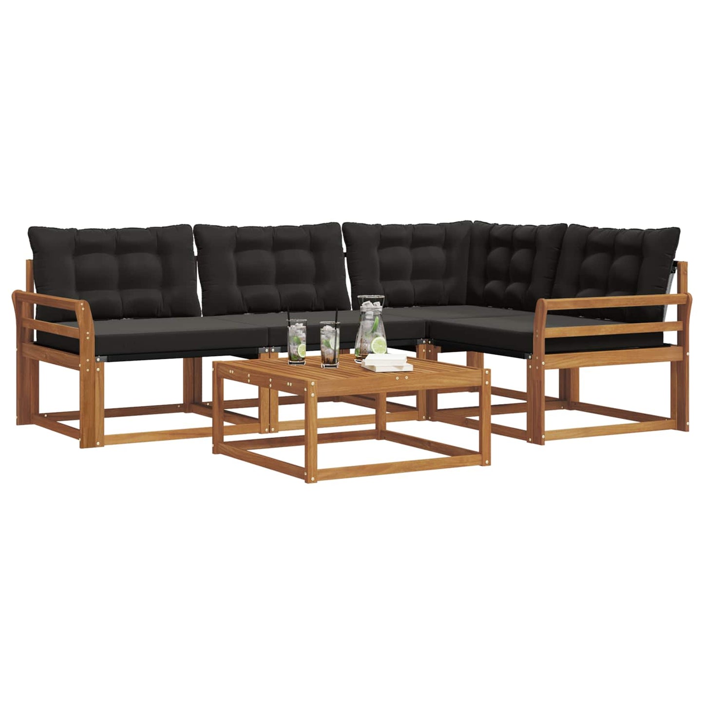vidaXL Σειρά Καναπέ Εξωτερικού με μαξιλάρι 5 pcs Φυσικό και Μαύρο