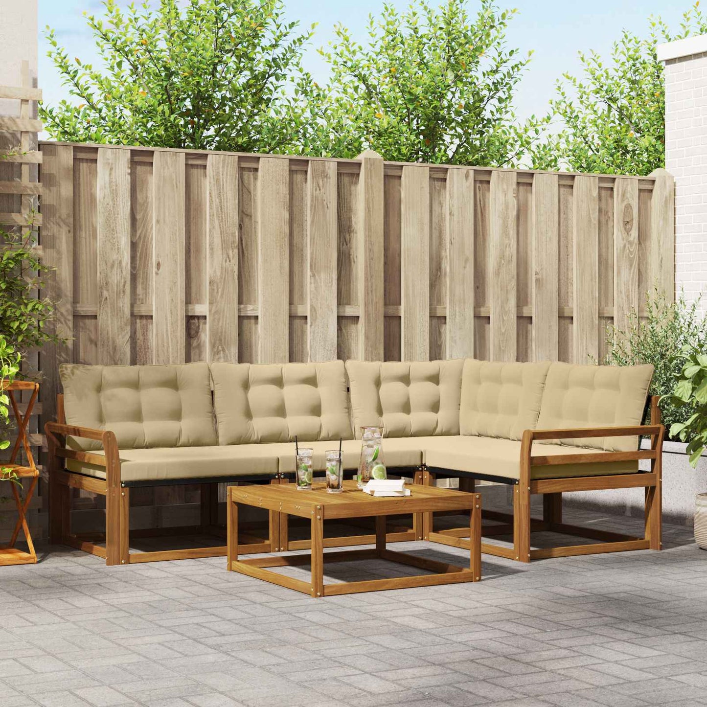 vidaXL Σειρά Καναπέ Εξωτερικού με μαξιλάρι 5 pcs Φυσικό και Μπεζ