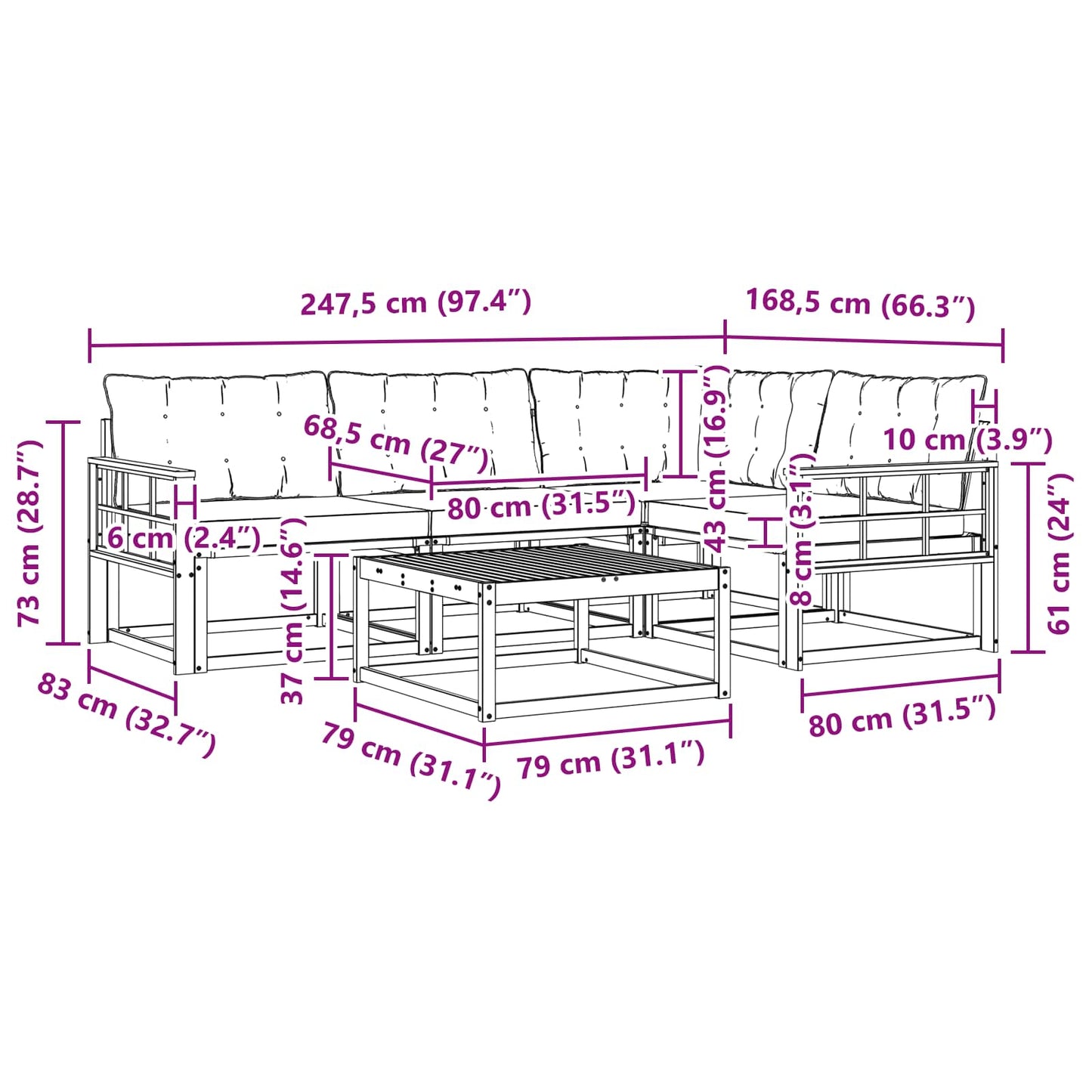 vidaXL Σειρά Καναπέ Εξωτερικού με μαξιλάρι 5 pcs Φυσικό και Κρέμα