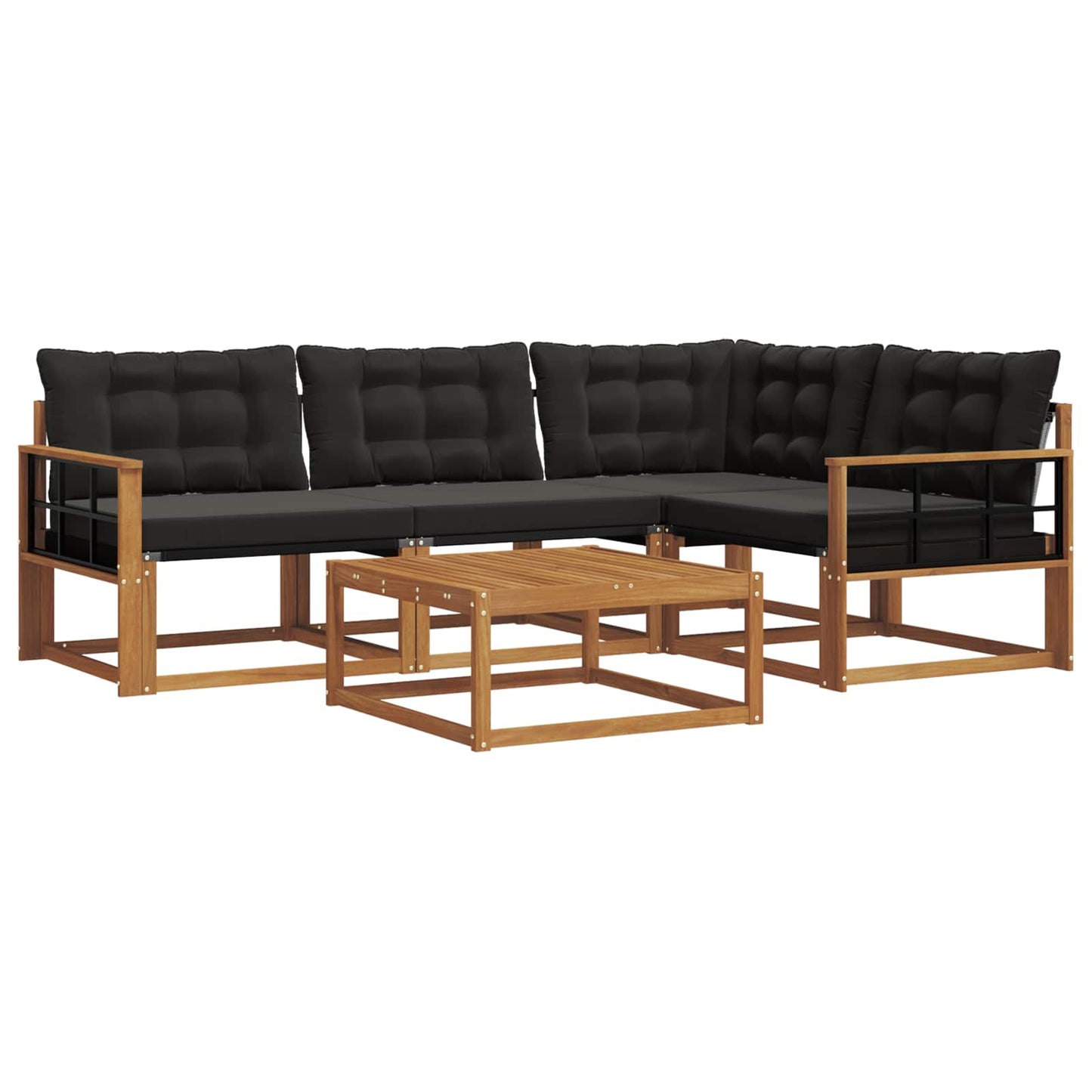vidaXL Σειρά Καναπέ Εξωτερικού με μαξιλάρι 5 pcs Φυσικό και Μαύρο
