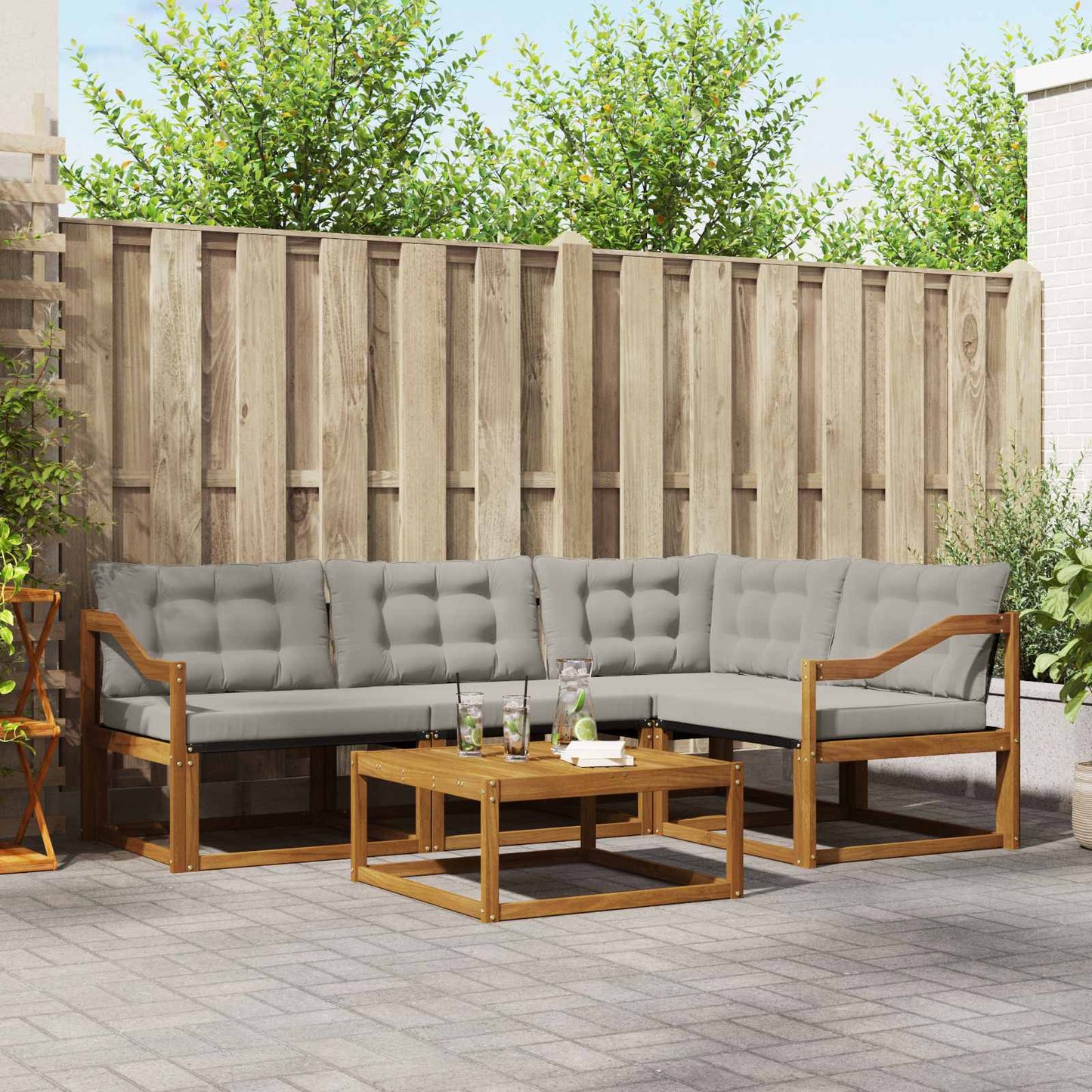 vidaXL Σειρά Καναπέ Εξωτερικού 5 pcs Φυσικό και Ανοιχτό Γκρι