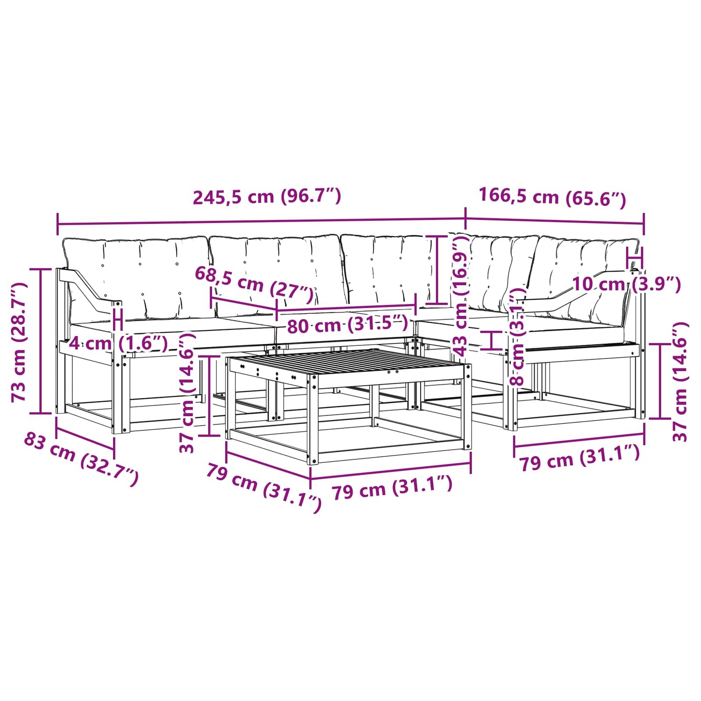 vidaXL Σειρά Καναπέ Εξωτερικού 5 pcs Φυσικό και Ανοιχτό Γκρι