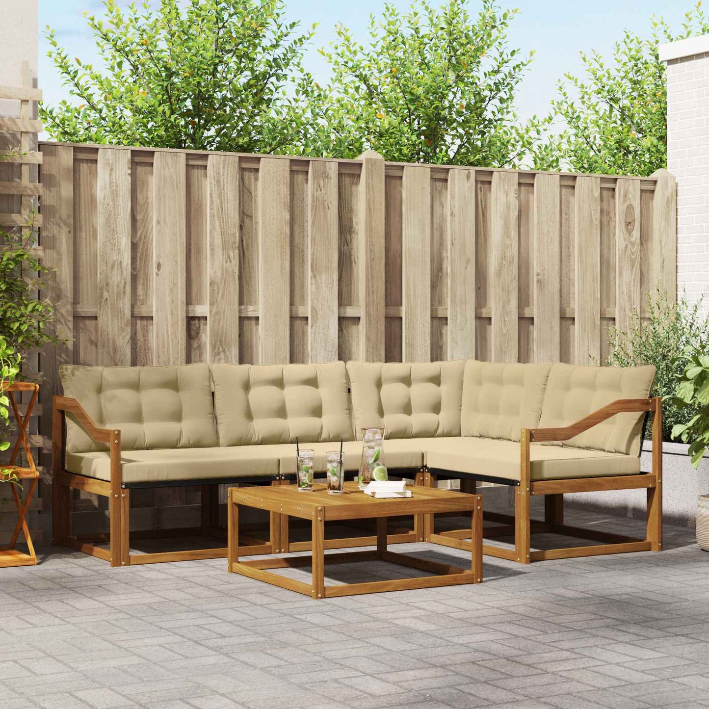 vidaXL Σειρά Καναπέ Εξωτερικού με μαξιλάρι 5 pcs Φυσικό και Μπεζ