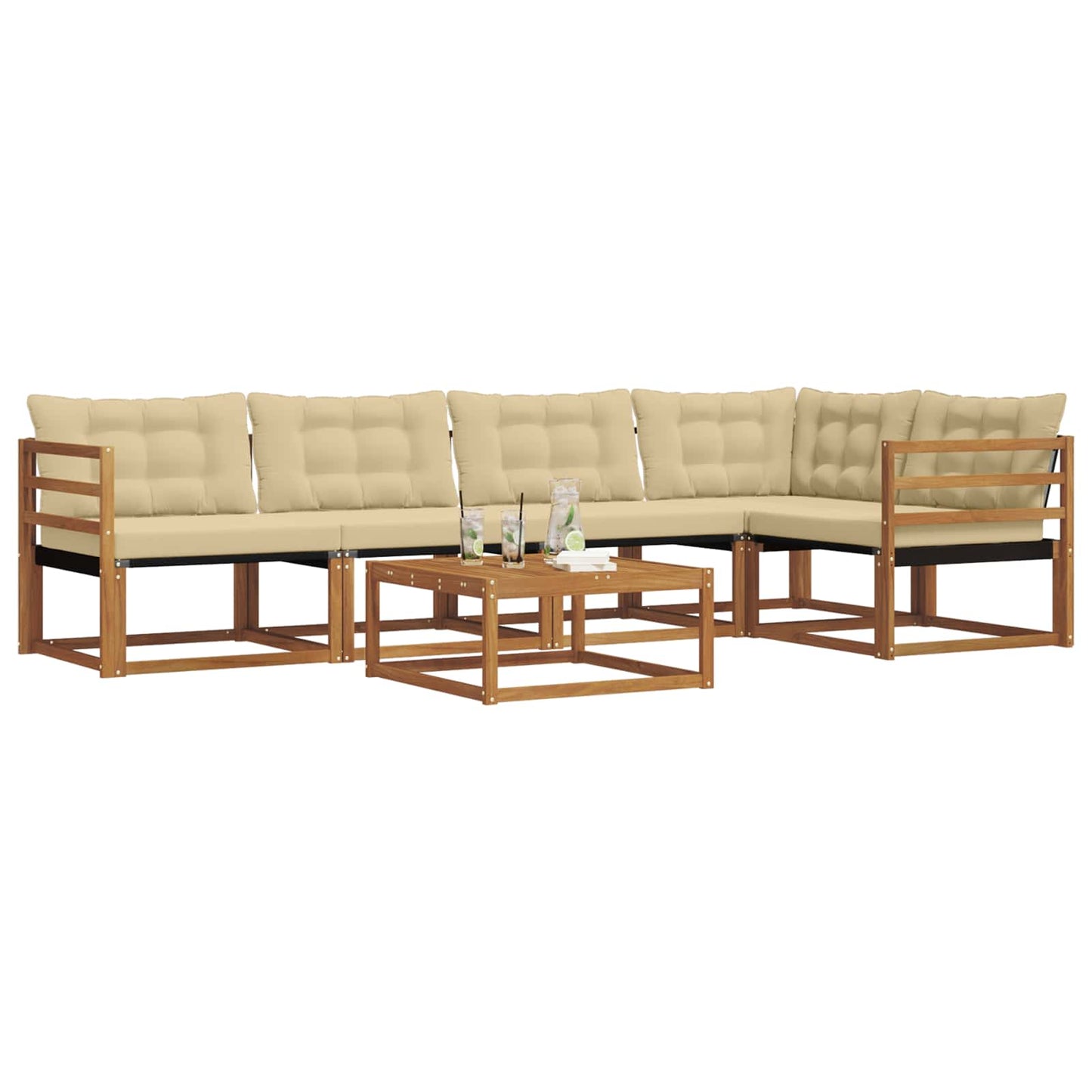 vidaXL Σειρά Καναπέ Εξωτερικού με μαξιλάρι 6 pcs Φυσικό και Μπεζ