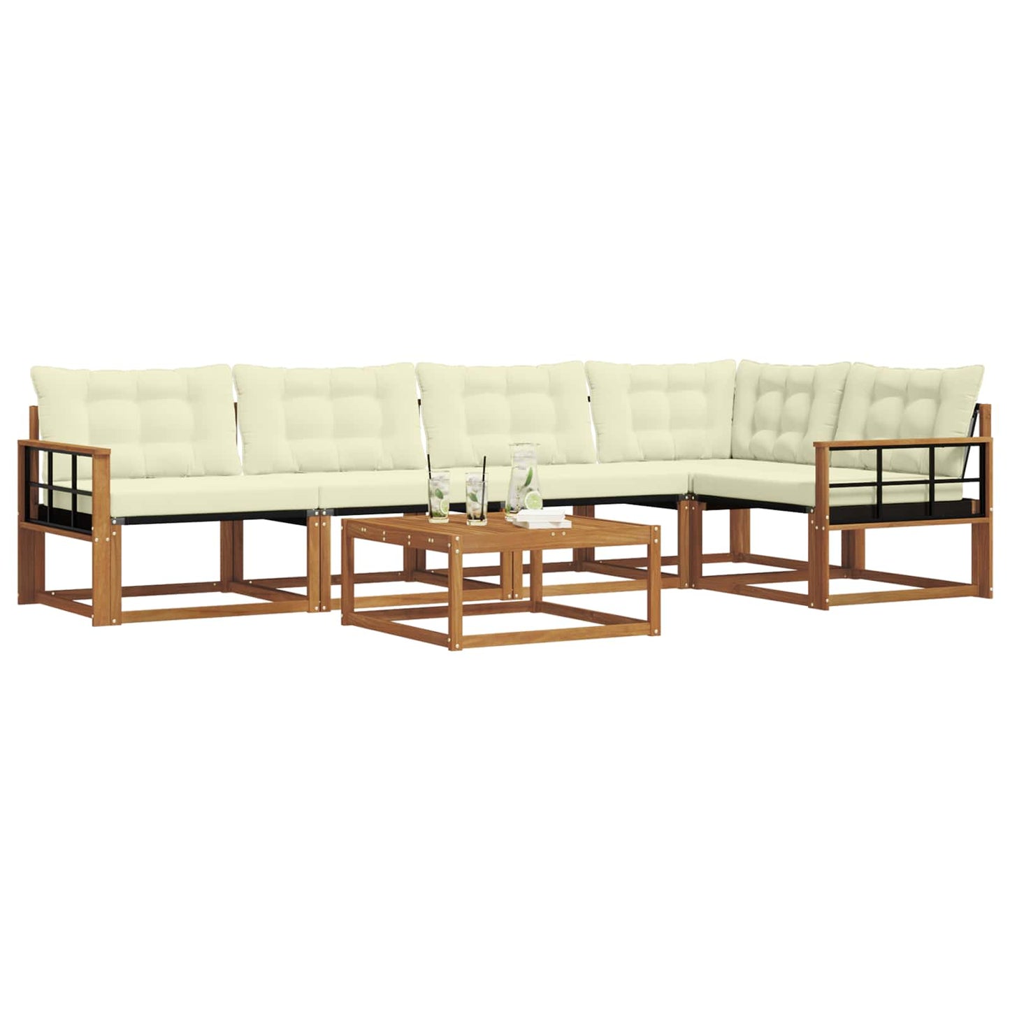 vidaXL Σειρά Καναπέ Εξωτερικού με μαξιλάρι 6 pcs Φυσικό και Κρέμα