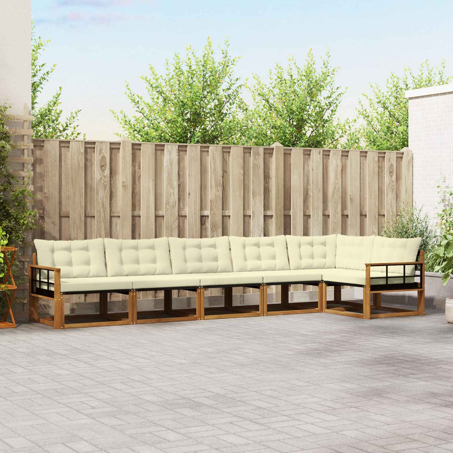vidaXL Σειρά Καναπέ Εξωτερικού με μαξιλάρι 6 pcs Φυσικό και Κρέμα