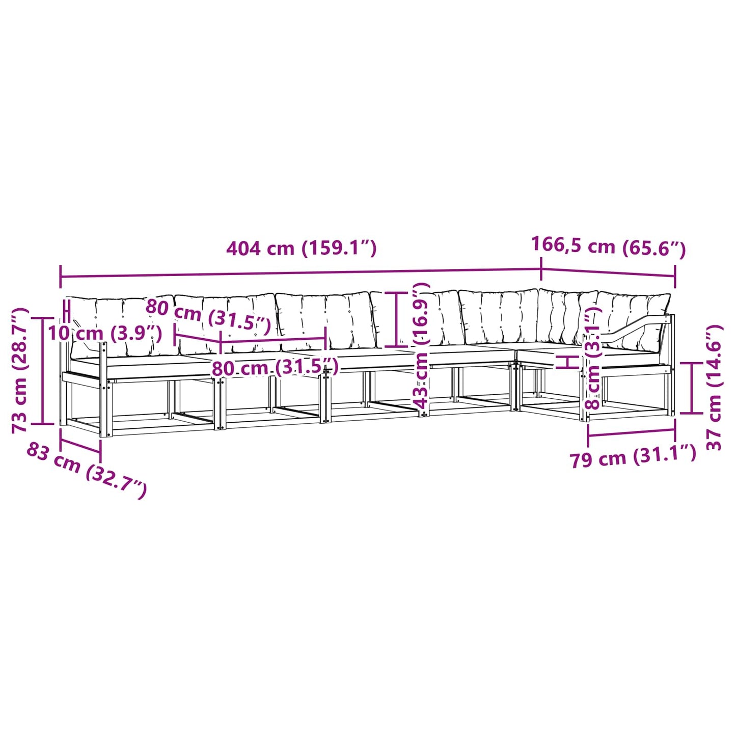 vidaXL Σειρά Καναπέ Εξωτερικού με μαξιλάρι 6 pcs Φυσικό και Μαύρο