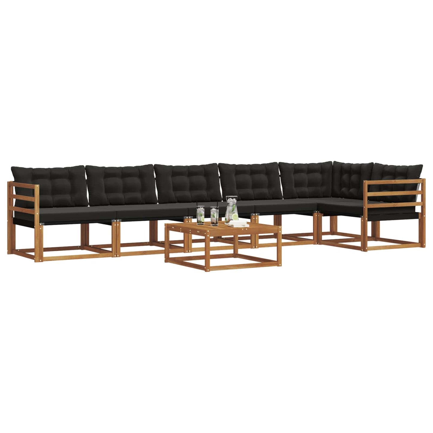 vidaXL Σειρά Καναπέ Εξωτερικού με μαξιλάρι 7 pcs Φυσικό και Μαύρο