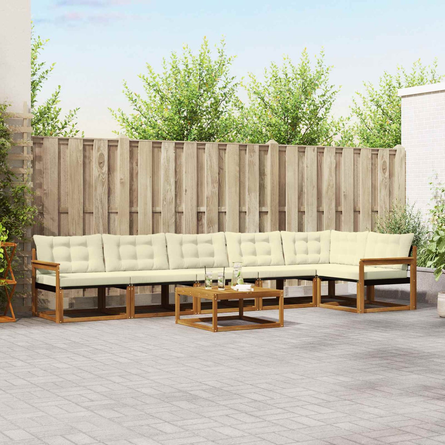 vidaXL Σειρά Καναπέ Εξωτερικού με μαξιλάρι 7 pcs Φυσικό και Κρέμα