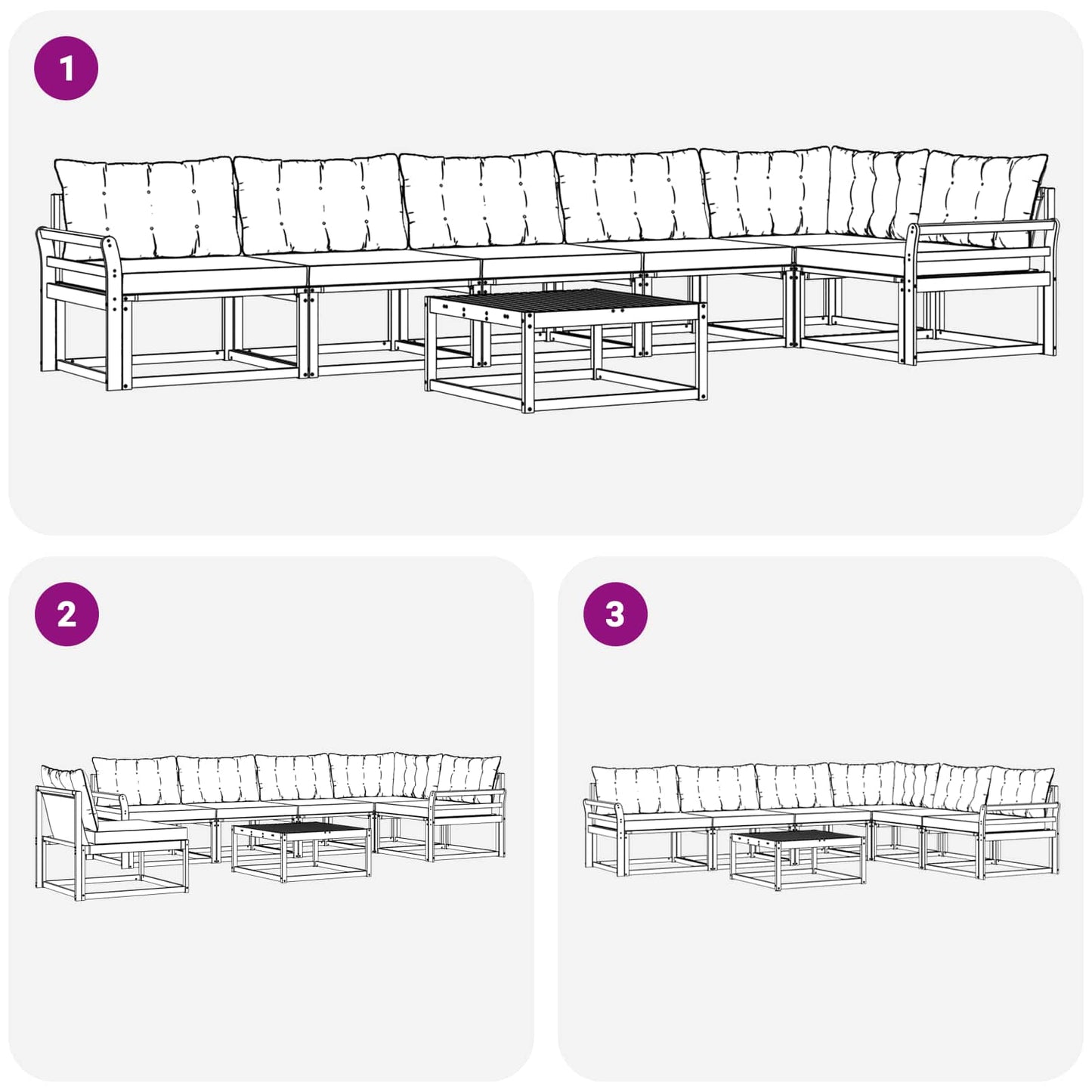 vidaXL Σειρά Καναπέ Εξωτερικού 7 pcs Φυσικό και Ανοιχτό Γκρι