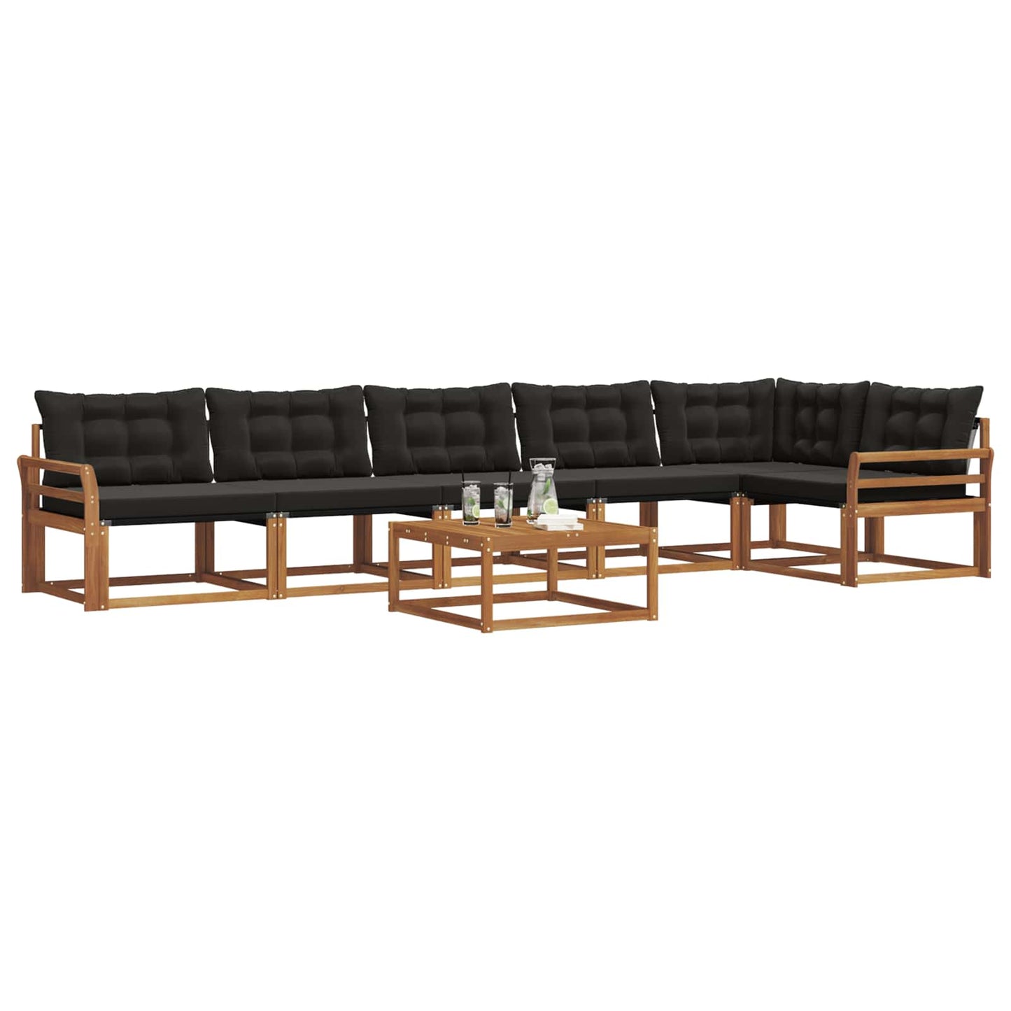 vidaXL Σειρά Καναπέ Εξωτερικού με μαξιλάρι 7 pcs Φυσικό και Μαύρο
