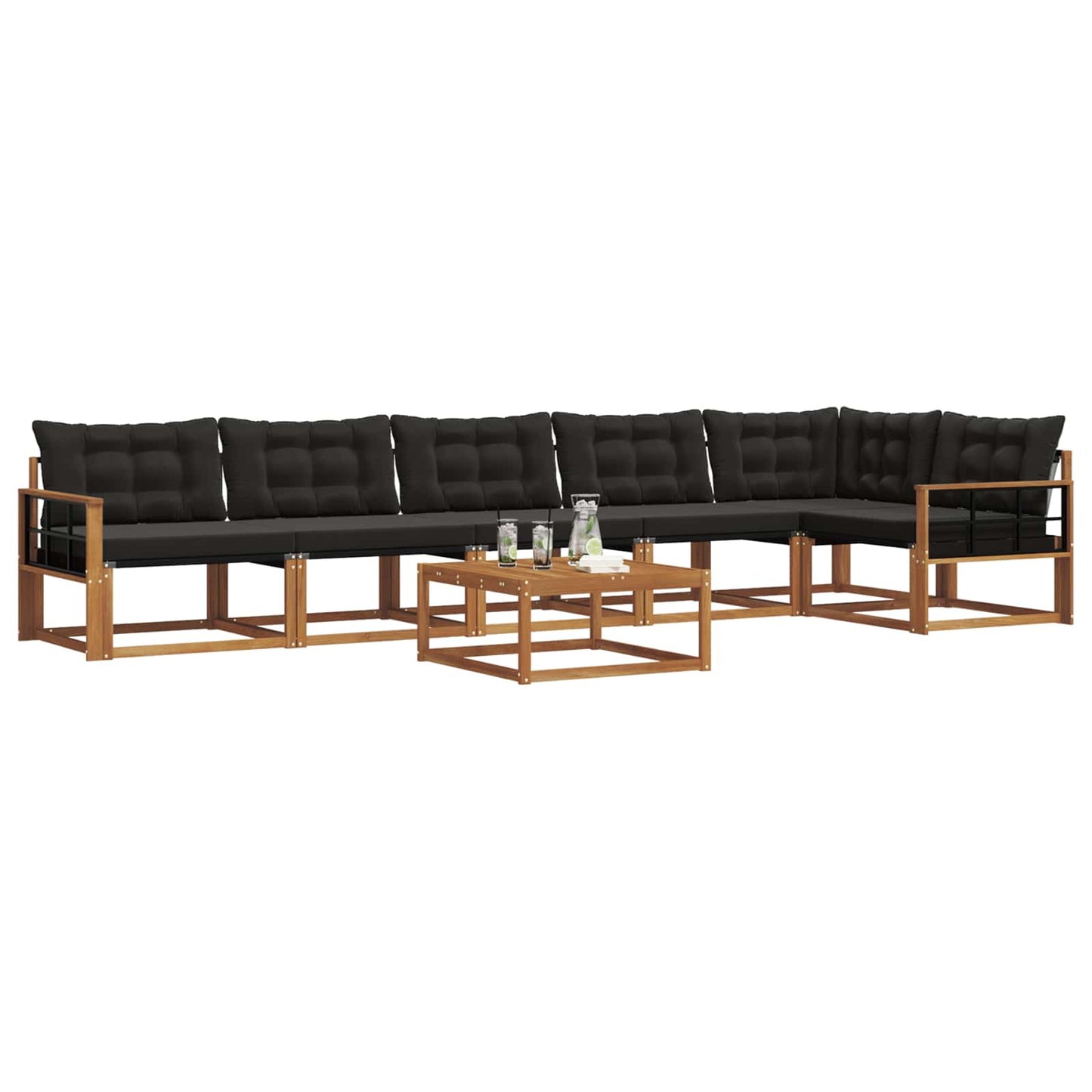 vidaXL Σειρά Καναπέ Εξωτερικού με μαξιλάρι 7 pcs Φυσικό και Μαύρο