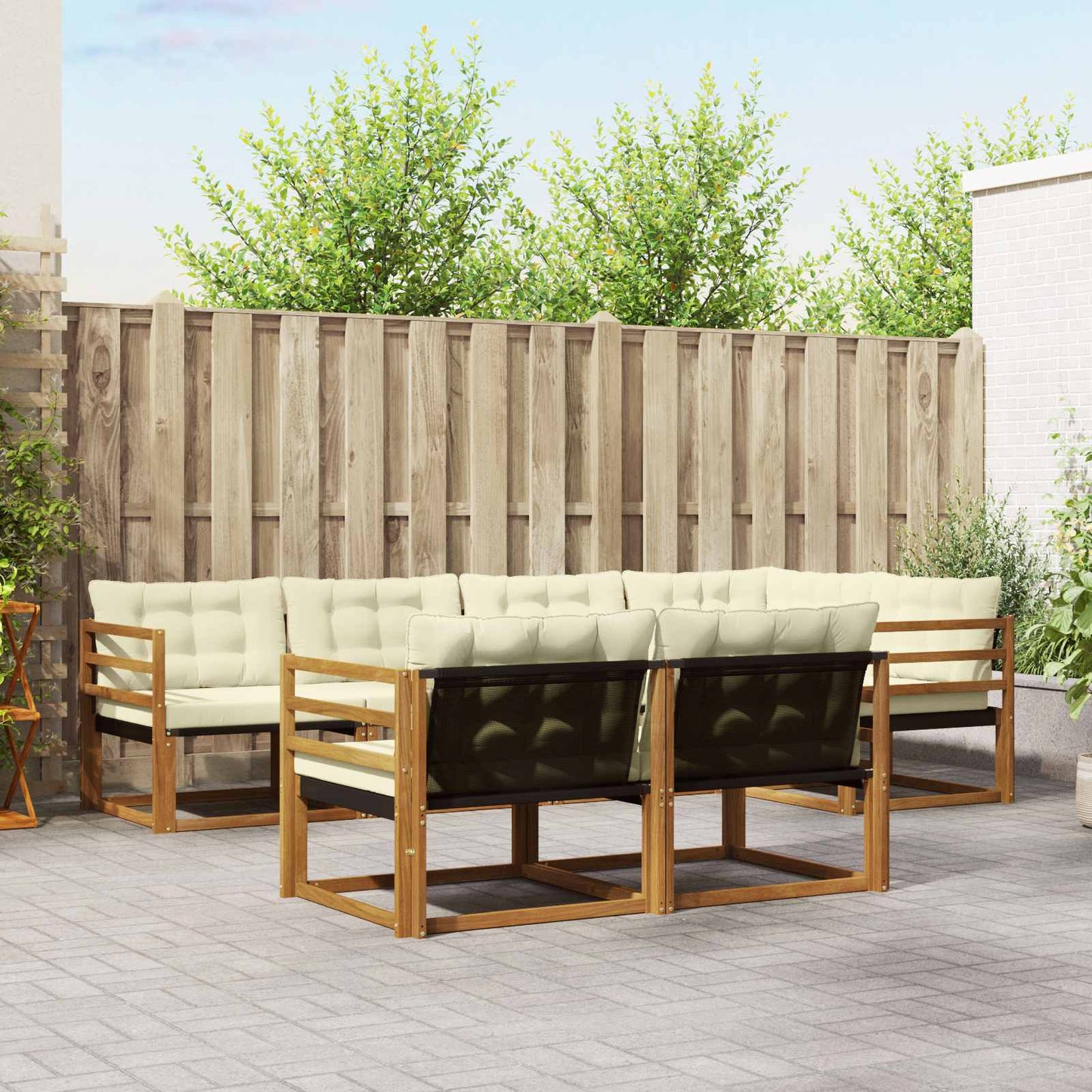 vidaXL Σειρά Καναπέ Εξωτερικού με μαξιλάρι 7 pcs Φυσικό και Κρέμα