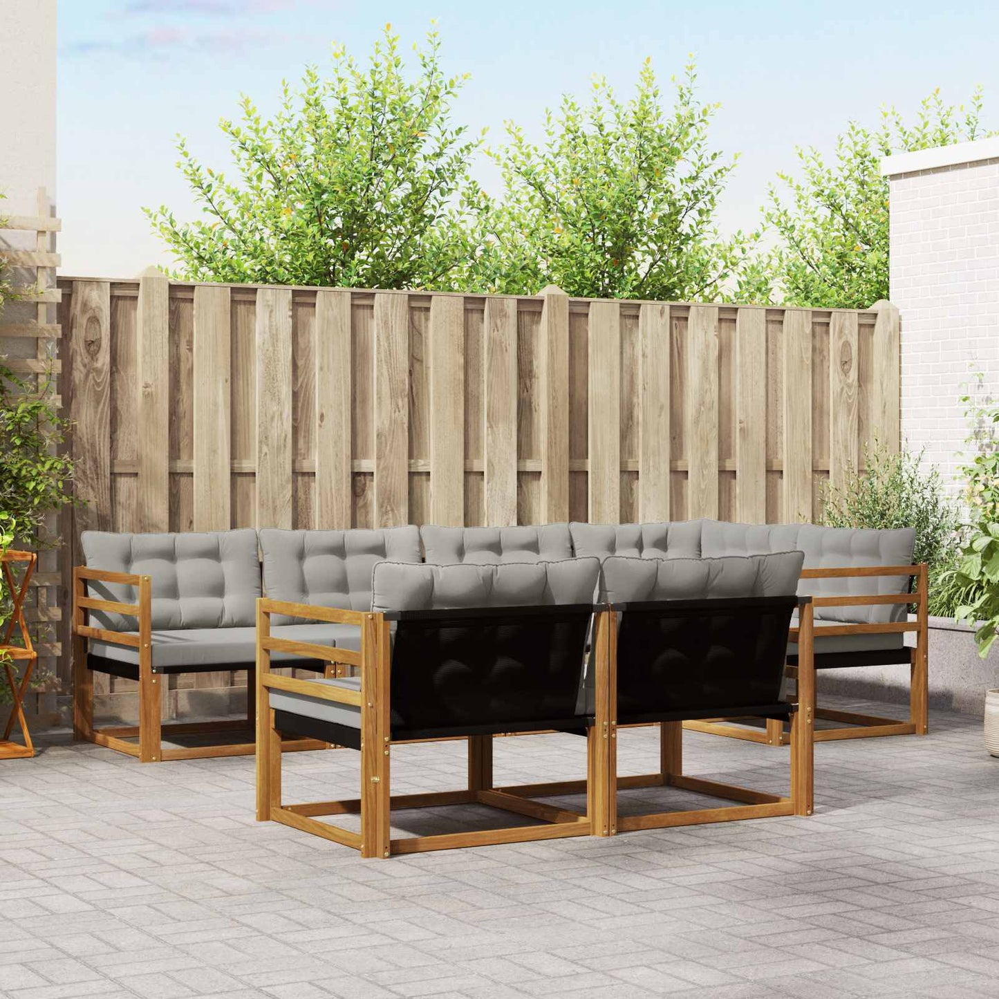 vidaXL Σειρά Καναπέ Εξωτερικού 7 pcs Φυσικό και Ανοιχτό Γκρι