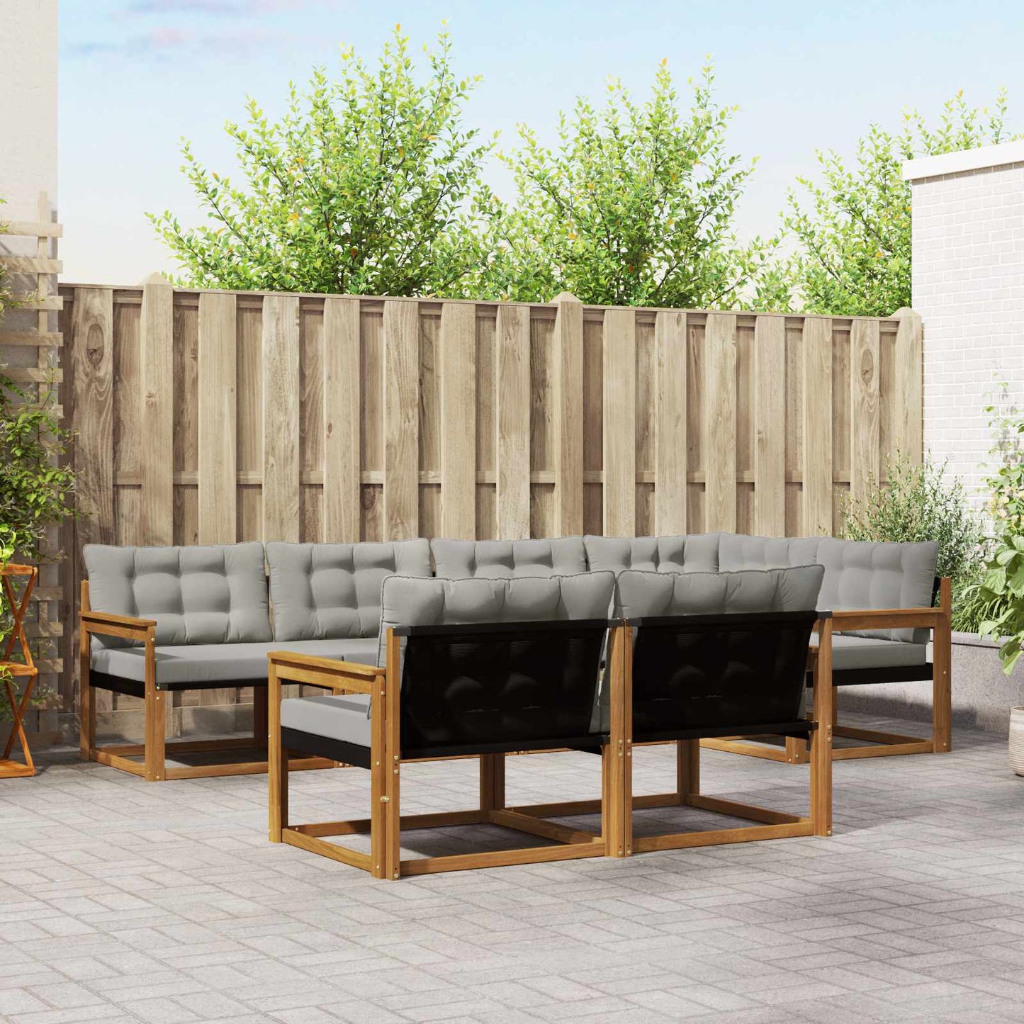 vidaXL Σειρά Καναπέ Εξωτερικού 7 pcs Φυσικό και Ανοιχτό Γκρι