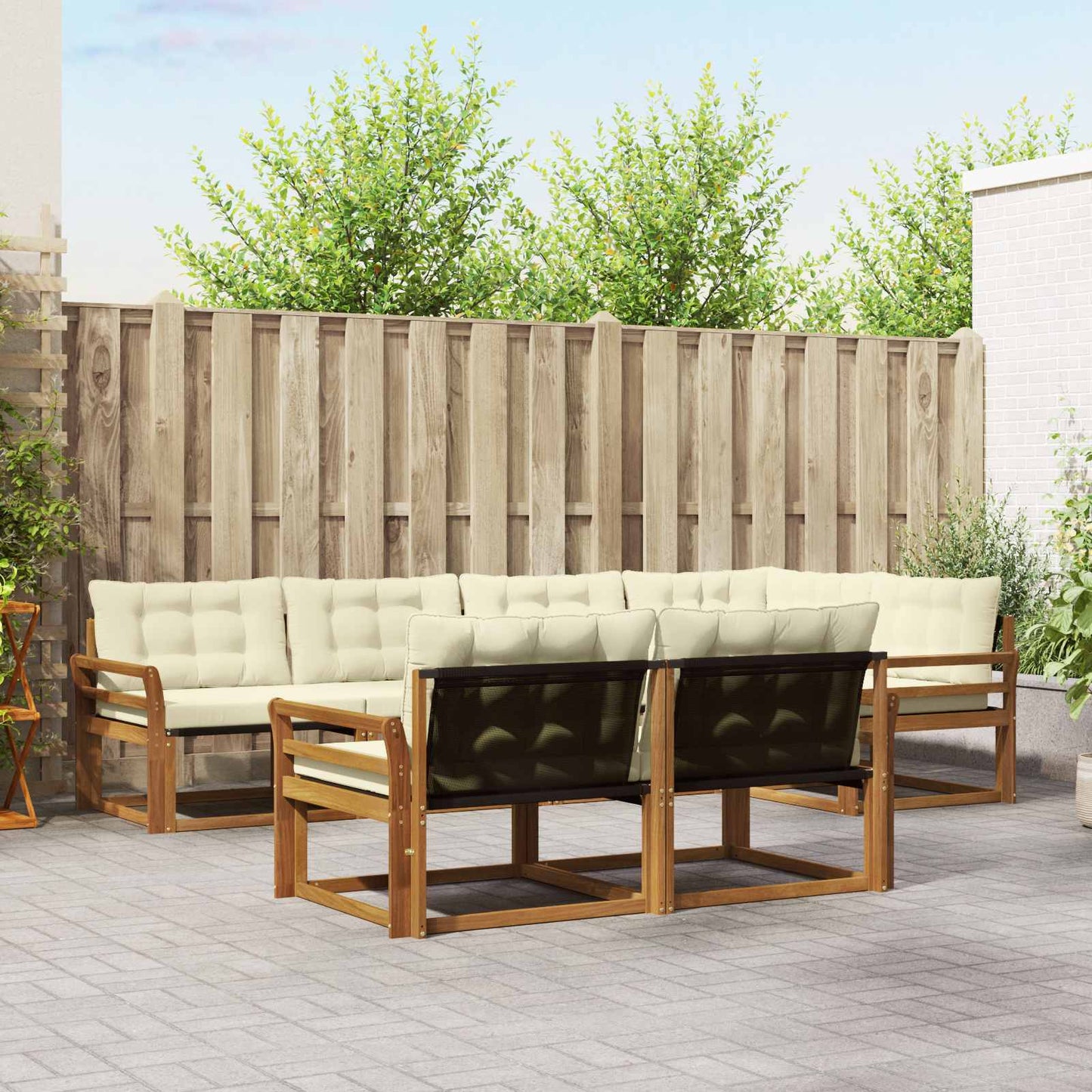 vidaXL Σειρά Καναπέ Εξωτερικού με μαξιλάρι 7 pcs Φυσικό και Κρέμα