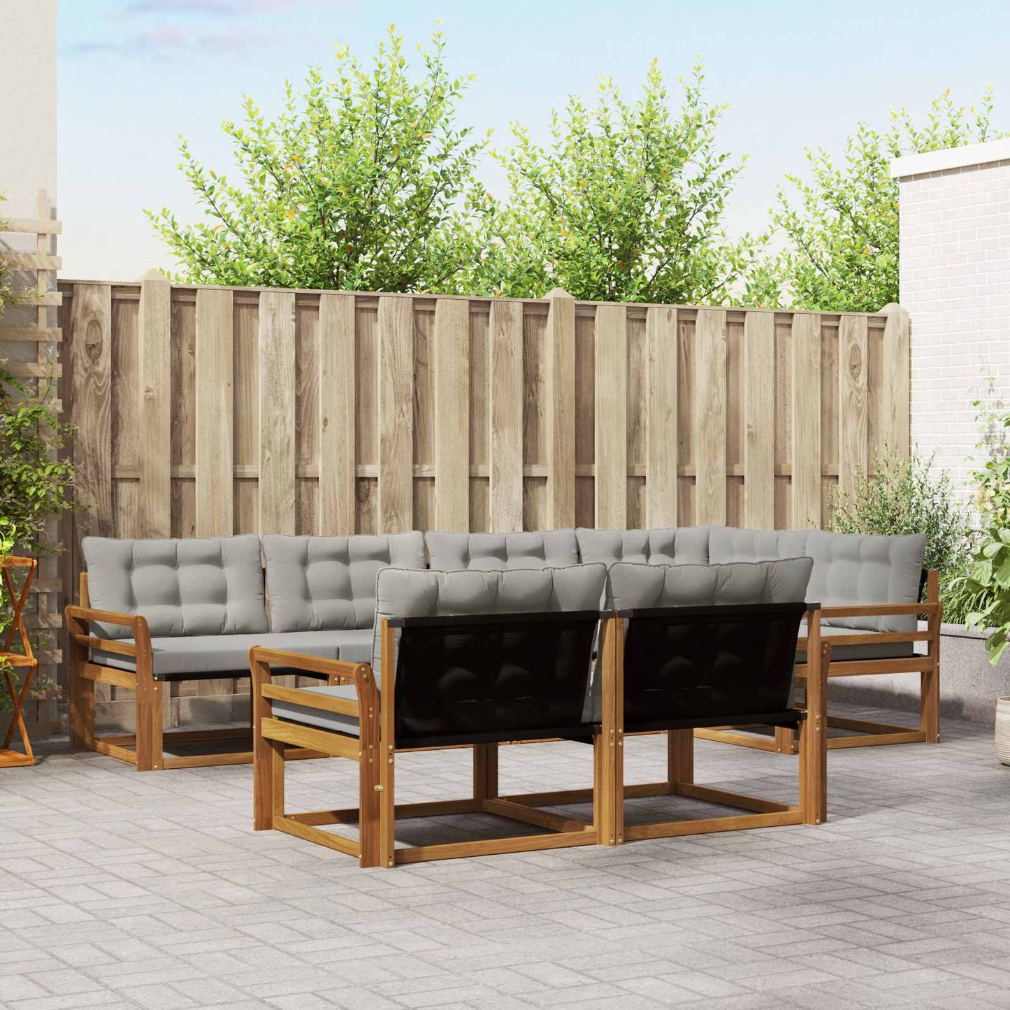 vidaXL Σειρά Καναπέ Εξωτερικού 7 pcs Φυσικό και Ανοιχτό Γκρι