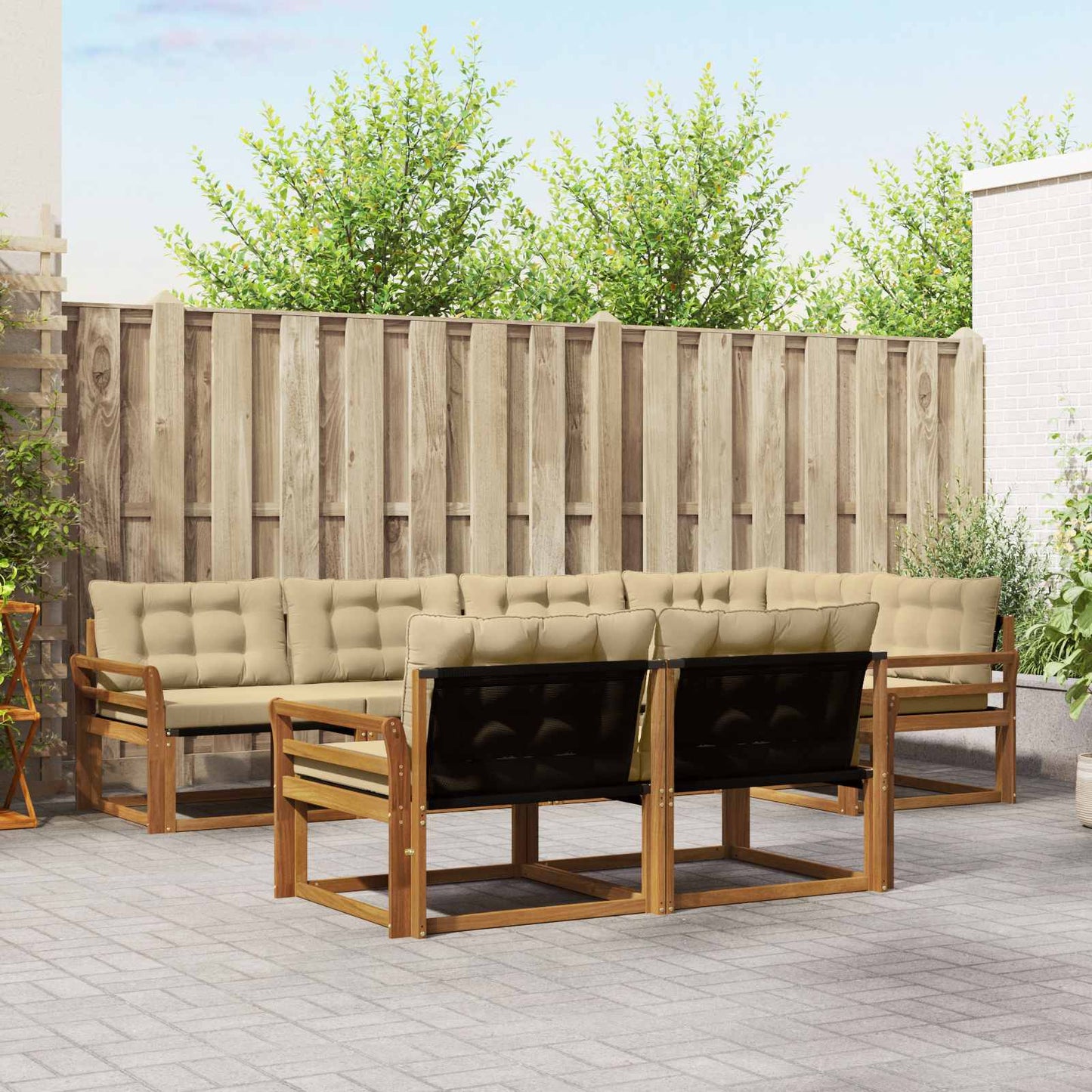 vidaXL Σειρά Καναπέ Εξωτερικού με μαξιλάρι 7 pcs Φυσικό και Μπεζ