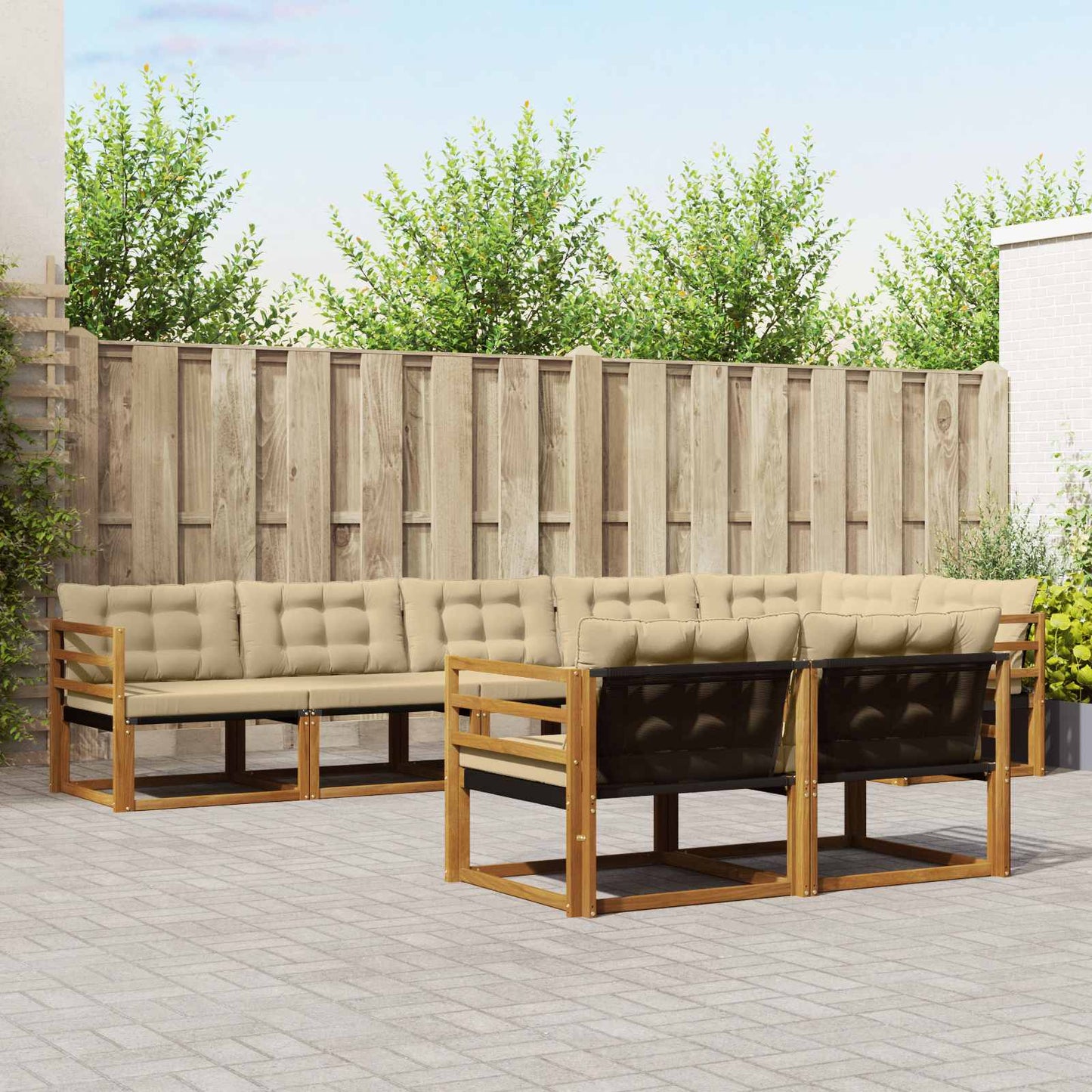 vidaXL Σειρά Καναπέ Εξωτερικού με μαξιλάρι 8 pcs Φυσικό και Μπεζ