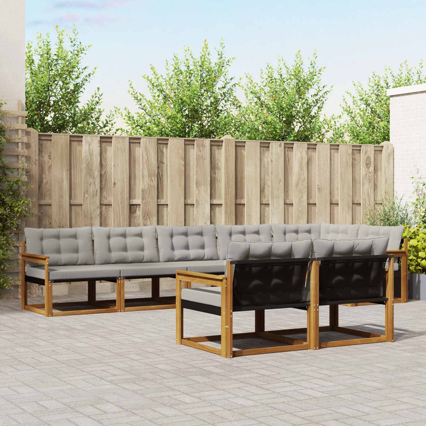 vidaXL Σειρά Καναπέ Εξωτερικού 8 pcs Φυσικό και Ανοιχτό Γκρι