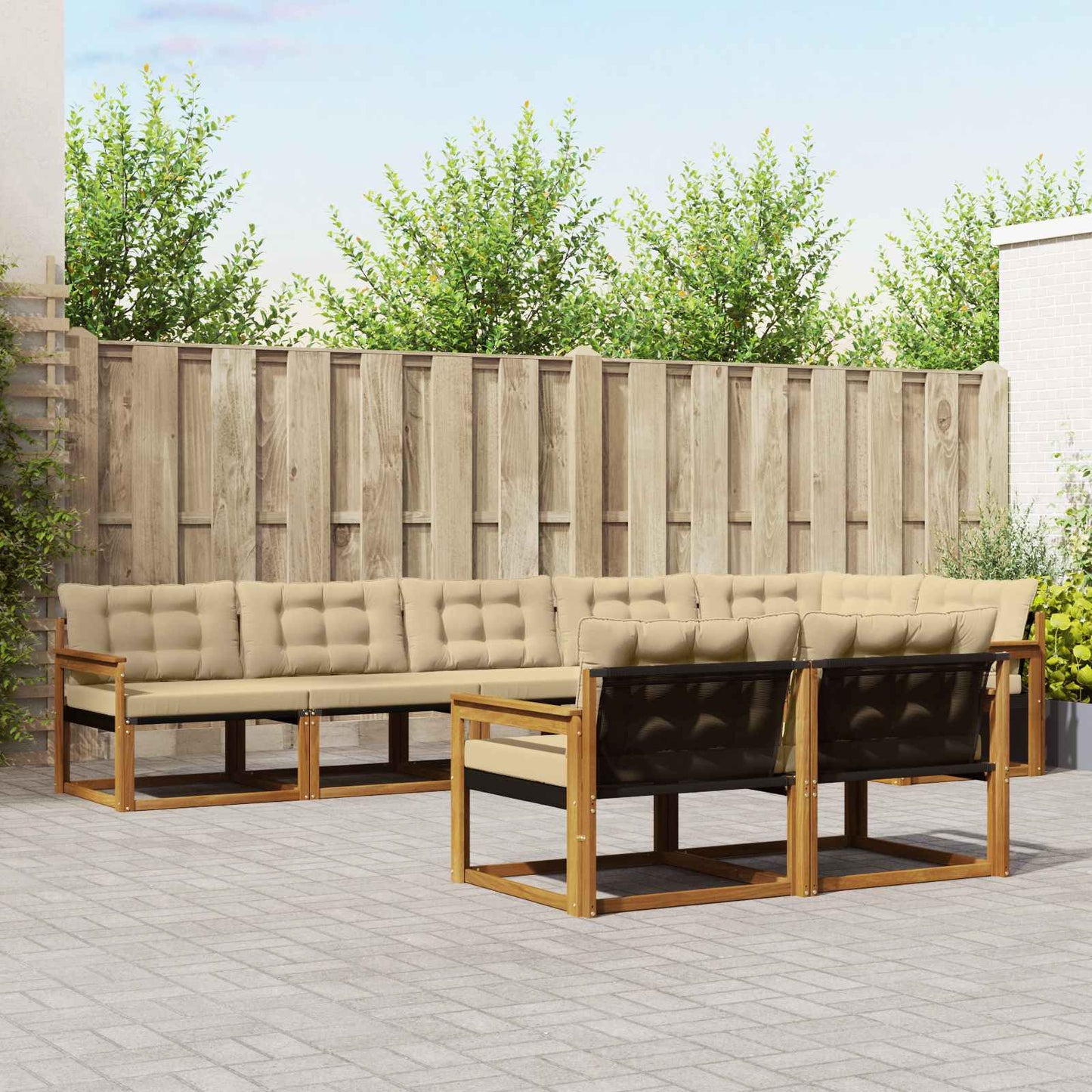 vidaXL Σειρά Καναπέ Εξωτερικού με μαξιλάρι 8 pcs Φυσικό και Μπεζ