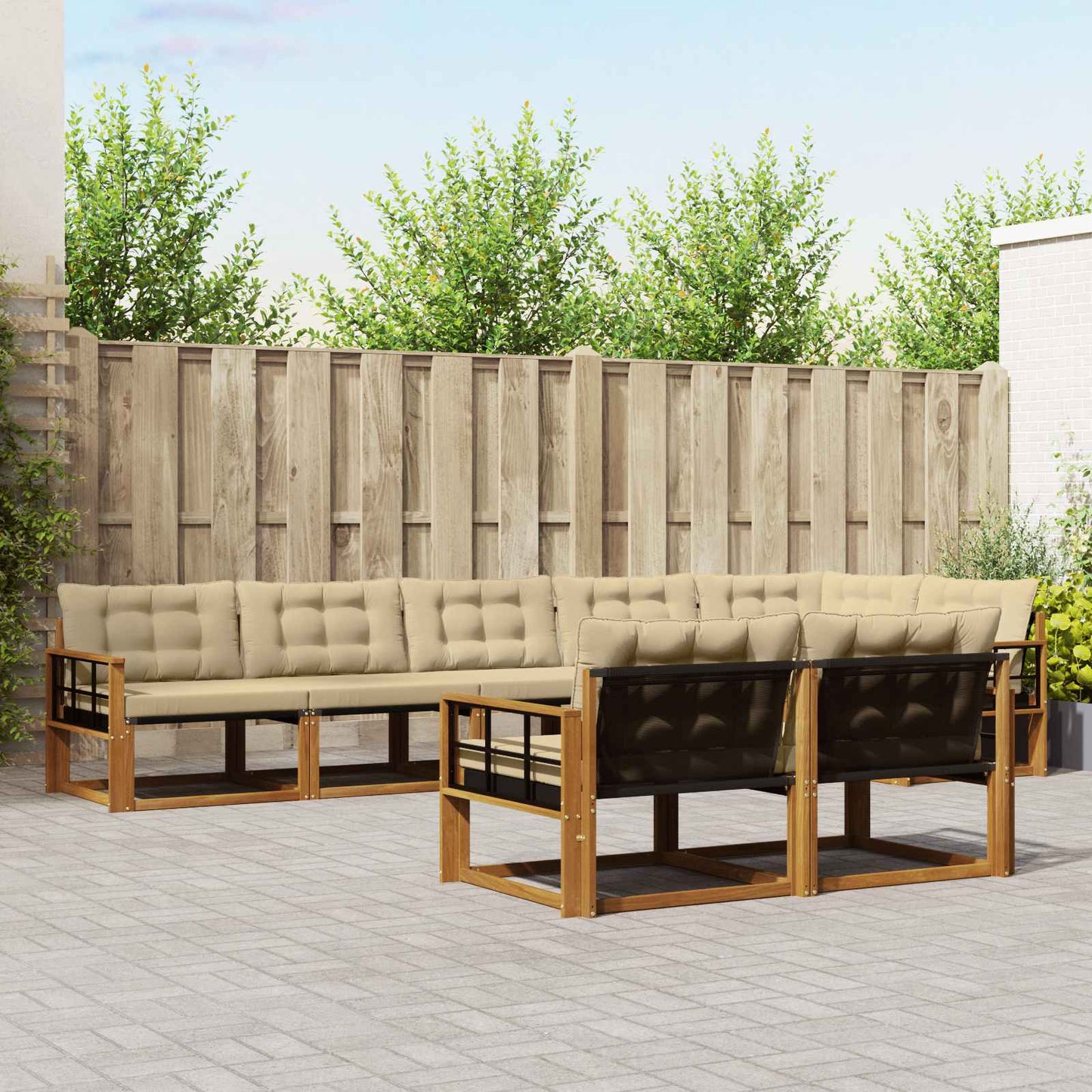 vidaXL Σειρά Καναπέ Εξωτερικού με μαξιλάρι 8 pcs Φυσικό και Μπεζ
