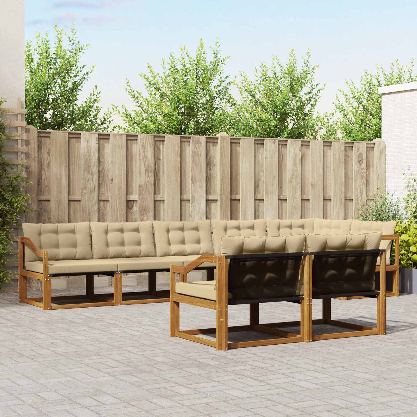 vidaXL Σειρά Καναπέ Εξωτερικού με μαξιλάρι 8 pcs Φυσικό και Μπεζ