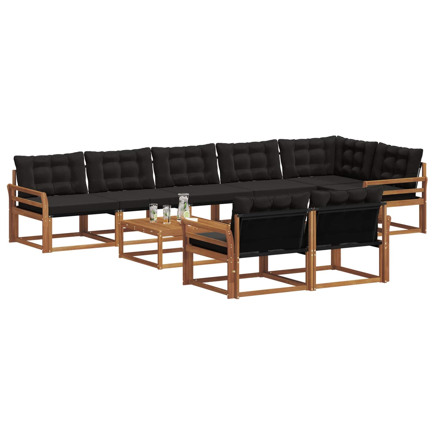 vidaXL Σειρά Καναπέ Εξωτερικού με μαξιλάρι 9 pcs Φυσικό και Μαύρο