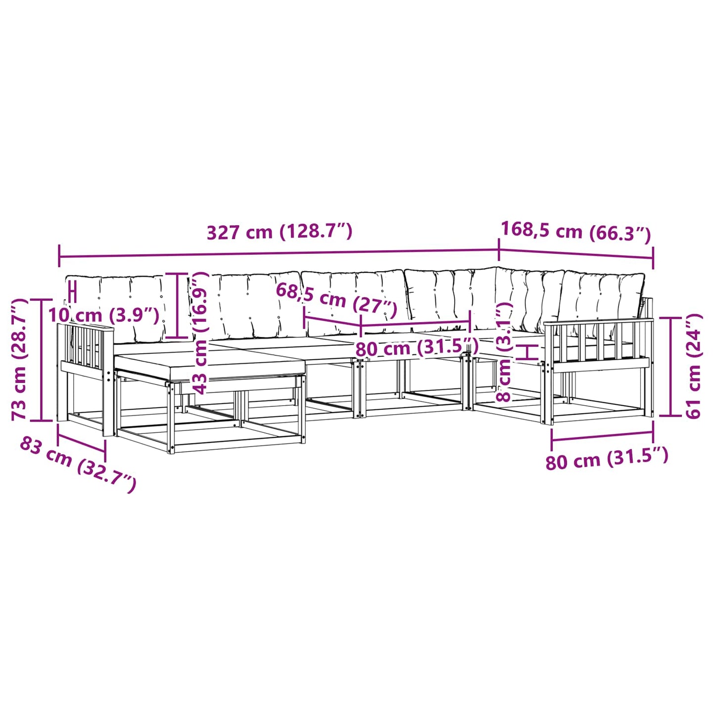vidaXL Σειρά Καναπέ Εξωτερικού με μαξιλάρι 18 pcs Φυσικό και Κρέμα