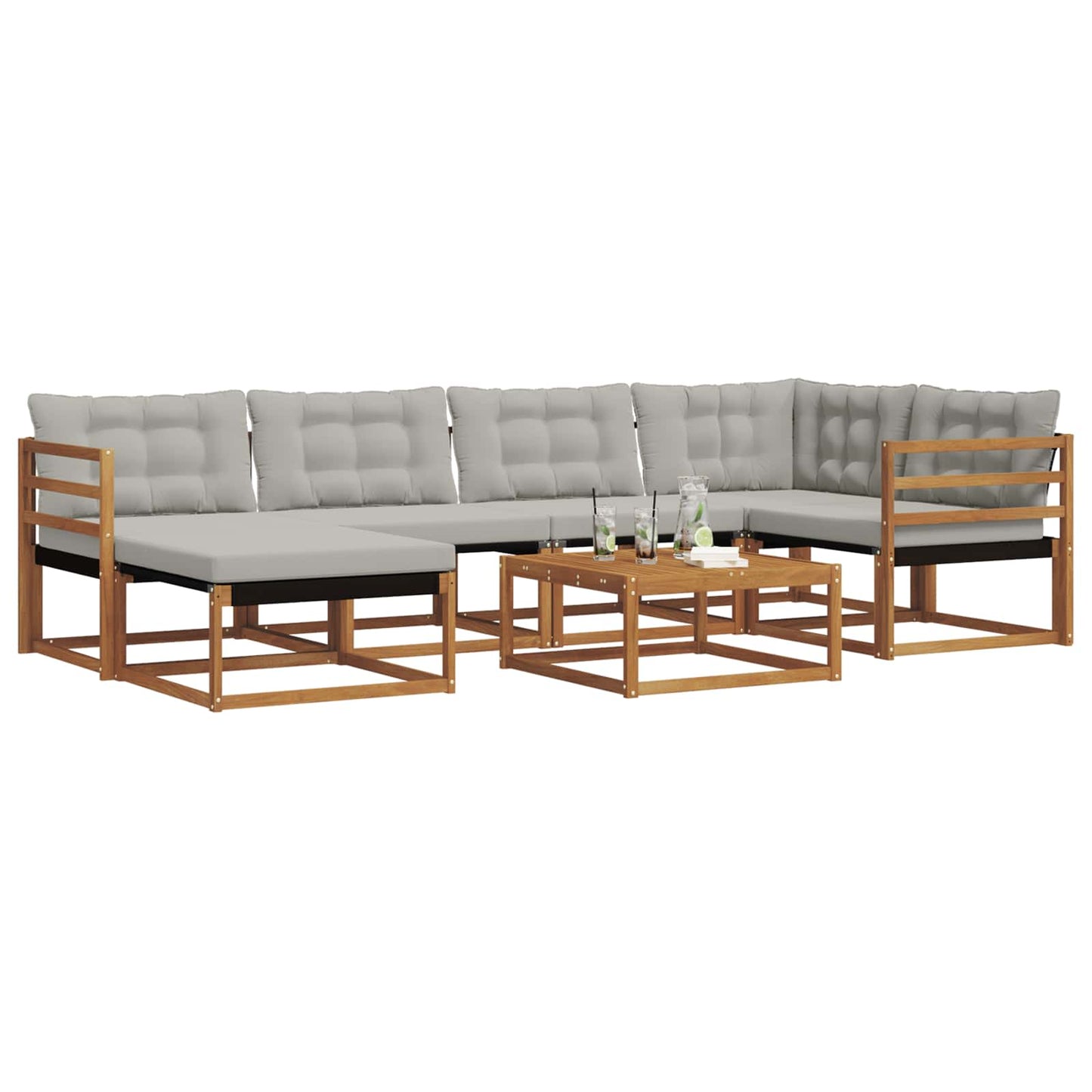 vidaXL Σειρά Καναπέ Εξωτερικού 7 pcs Φυσικό και Ανοιχτό Γκρι