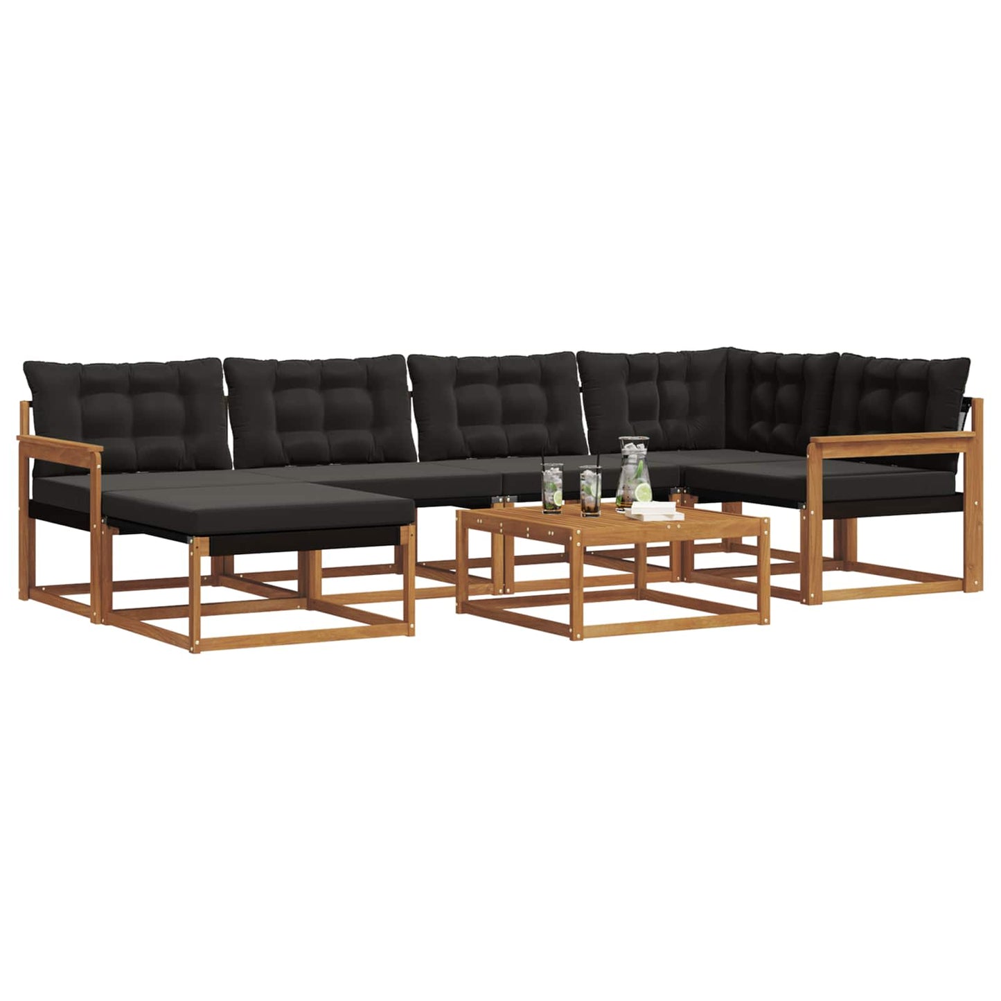 vidaXL Σειρά Καναπέ Εξωτερικού με μαξιλάρι 19 pcs Φυσικό και Μαύρο