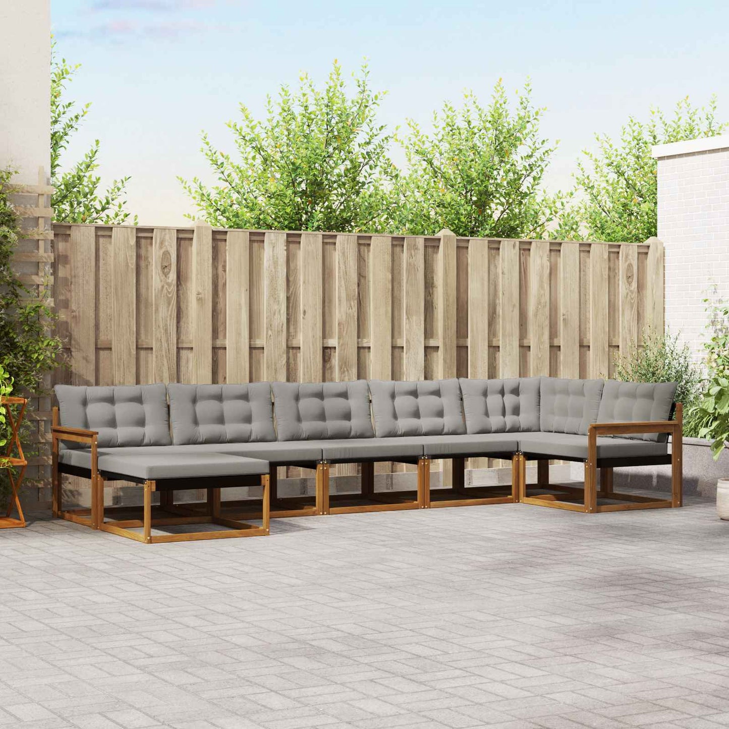 vidaXL Σειρά Καναπέ Εξωτερικού 7 pcs Φυσικό και Ανοιχτό Γκρι