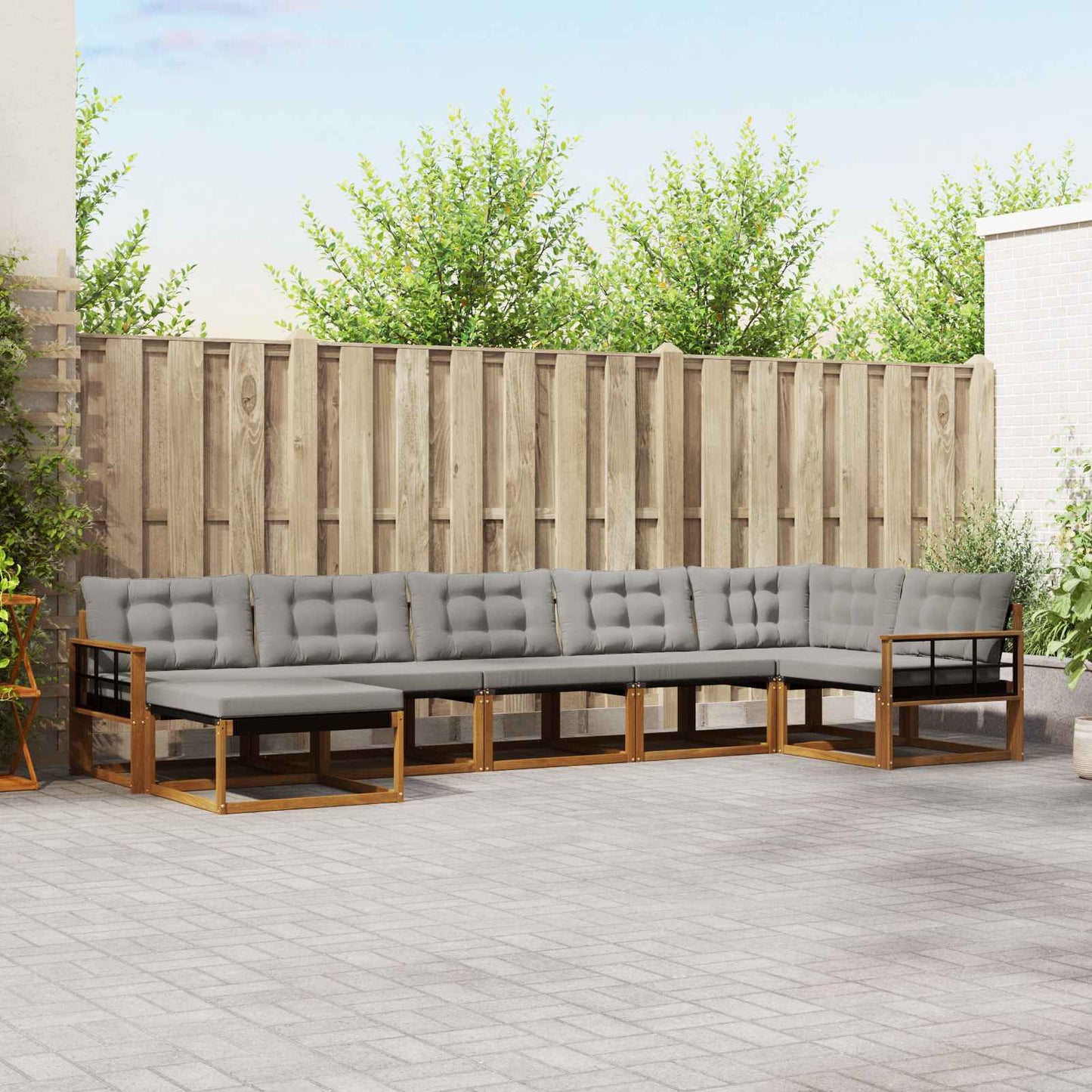 vidaXL Σειρά Καναπέ Εξωτερικού 7 pcs Φυσικό και Ανοιχτό Γκρι