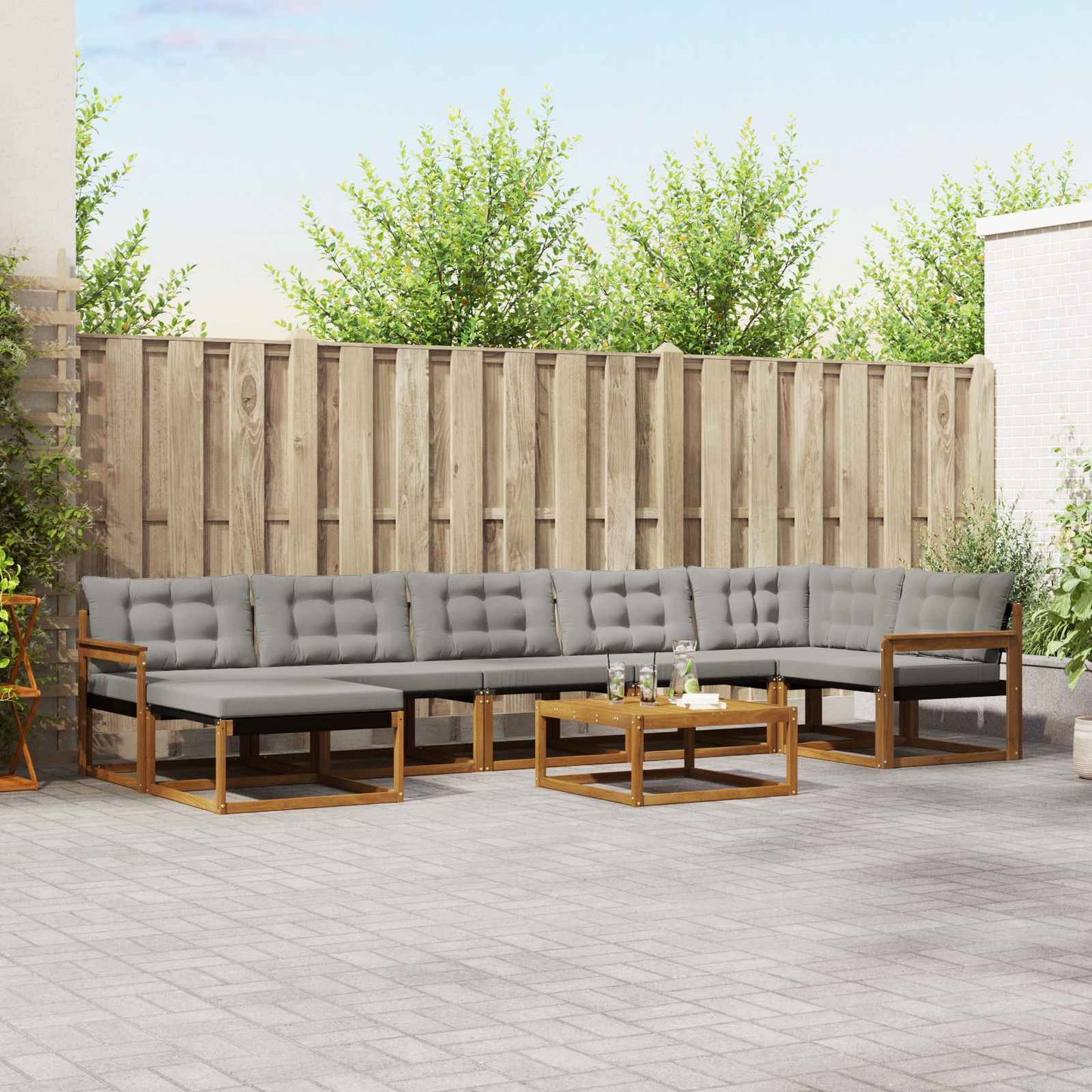 vidaXL Σειρά Καναπέ Εξωτερικού 8 pcs Φυσικό και Ανοιχτό Γκρι