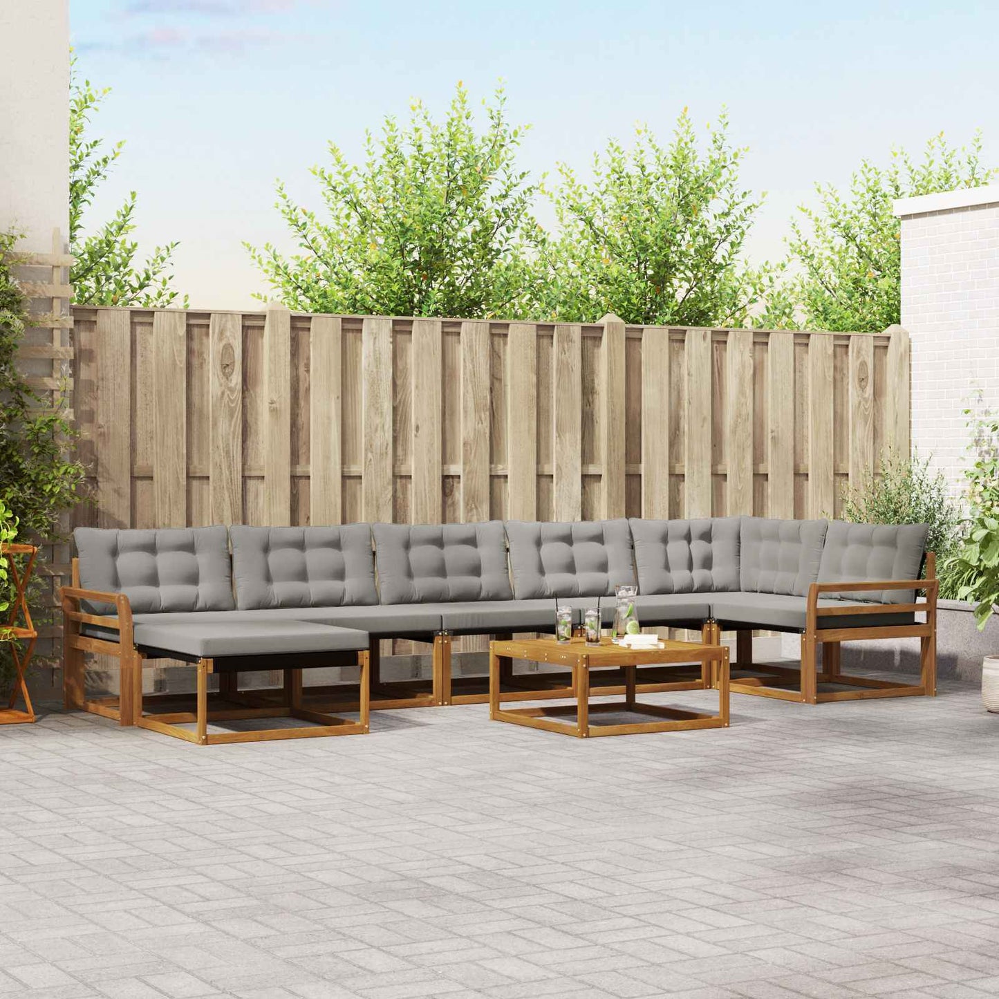 vidaXL Σειρά Καναπέ Εξωτερικού 8 pcs Φυσικό και Ανοιχτό Γκρι