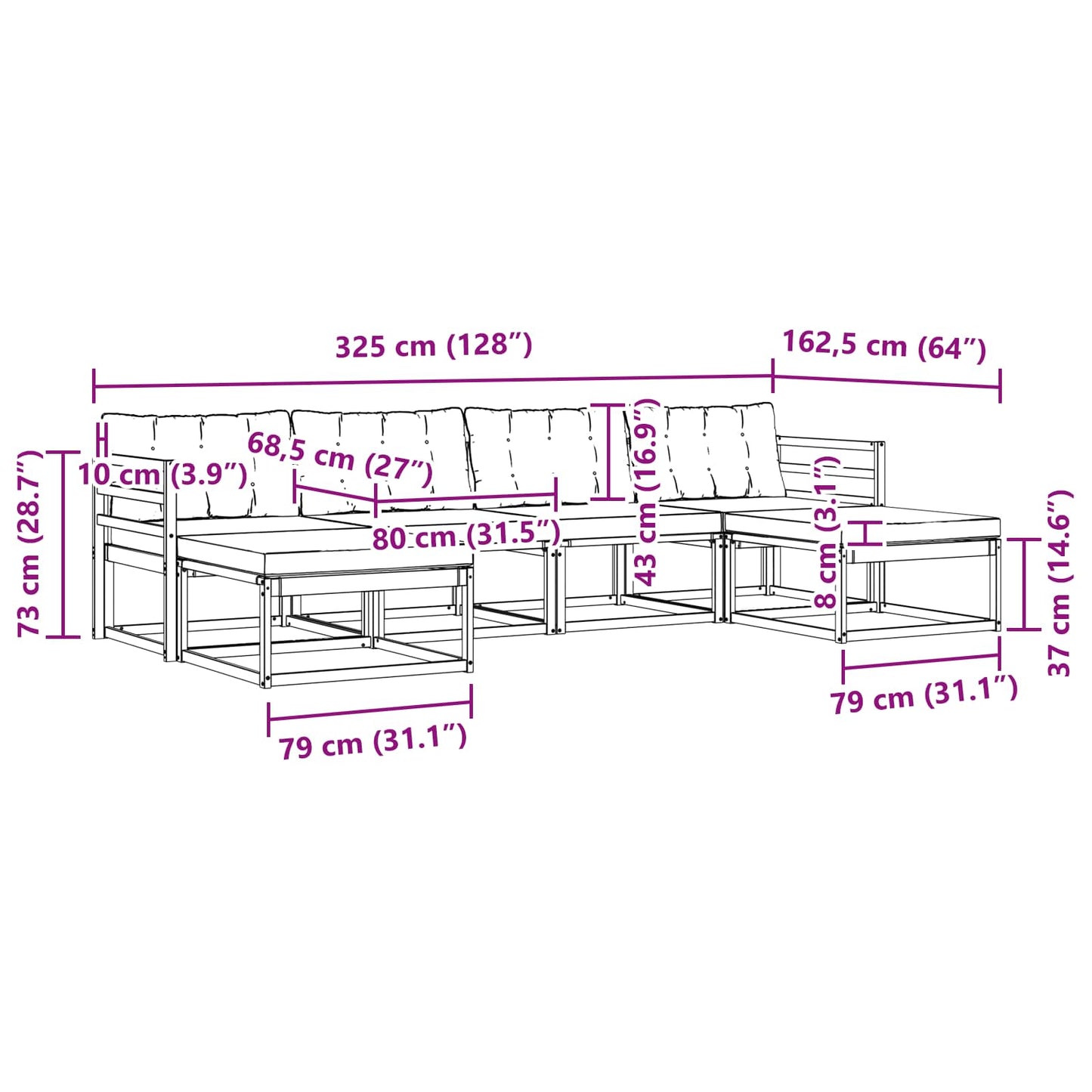 vidaXL Σειρά Καναπέ Εξωτερικού με μαξιλάρι 6 pcs Φυσικό και Μπεζ